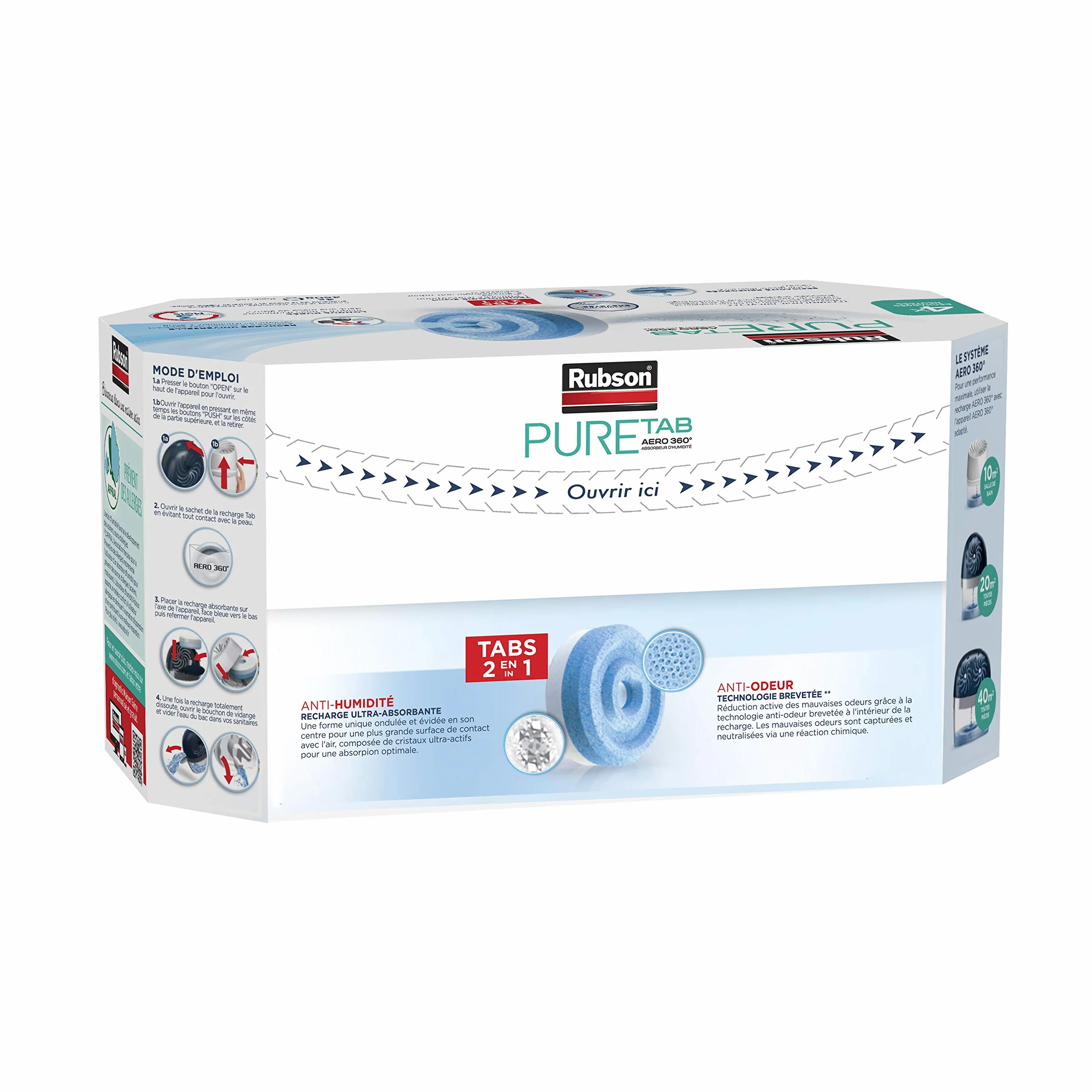 Rubson Pure Tab wkłady do osuszacza AERO 360° (4 x 450 g) - neutralne wkłady zapobiegające wilgoci i zapachom do osuszaczy - zalecane przez AFPRAL
