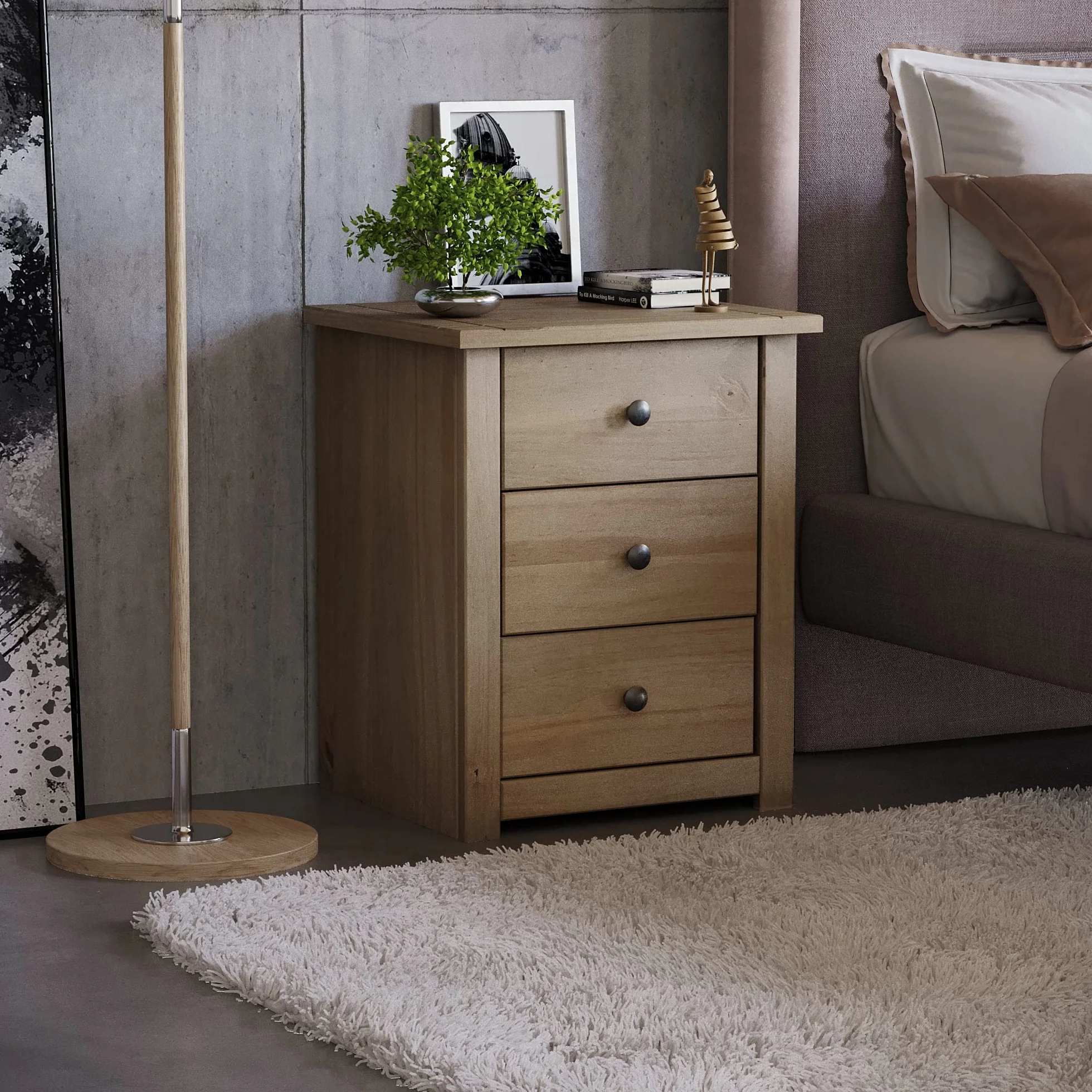 Vida Designs Panama Szafka nocna z 3 szufladami, naturalny dąb