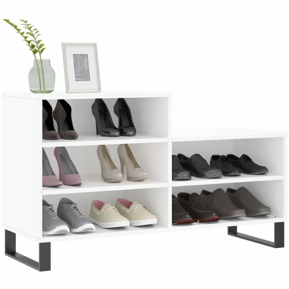 Szafka na buty, biała, 102 x 36 x 60 cm, wykonana z materiału drewnopochodnego, z 5 półkami i metalowymi nogami, przechowywanie butów bez kurzu, wytrzymała górna płyta do dekoracji
