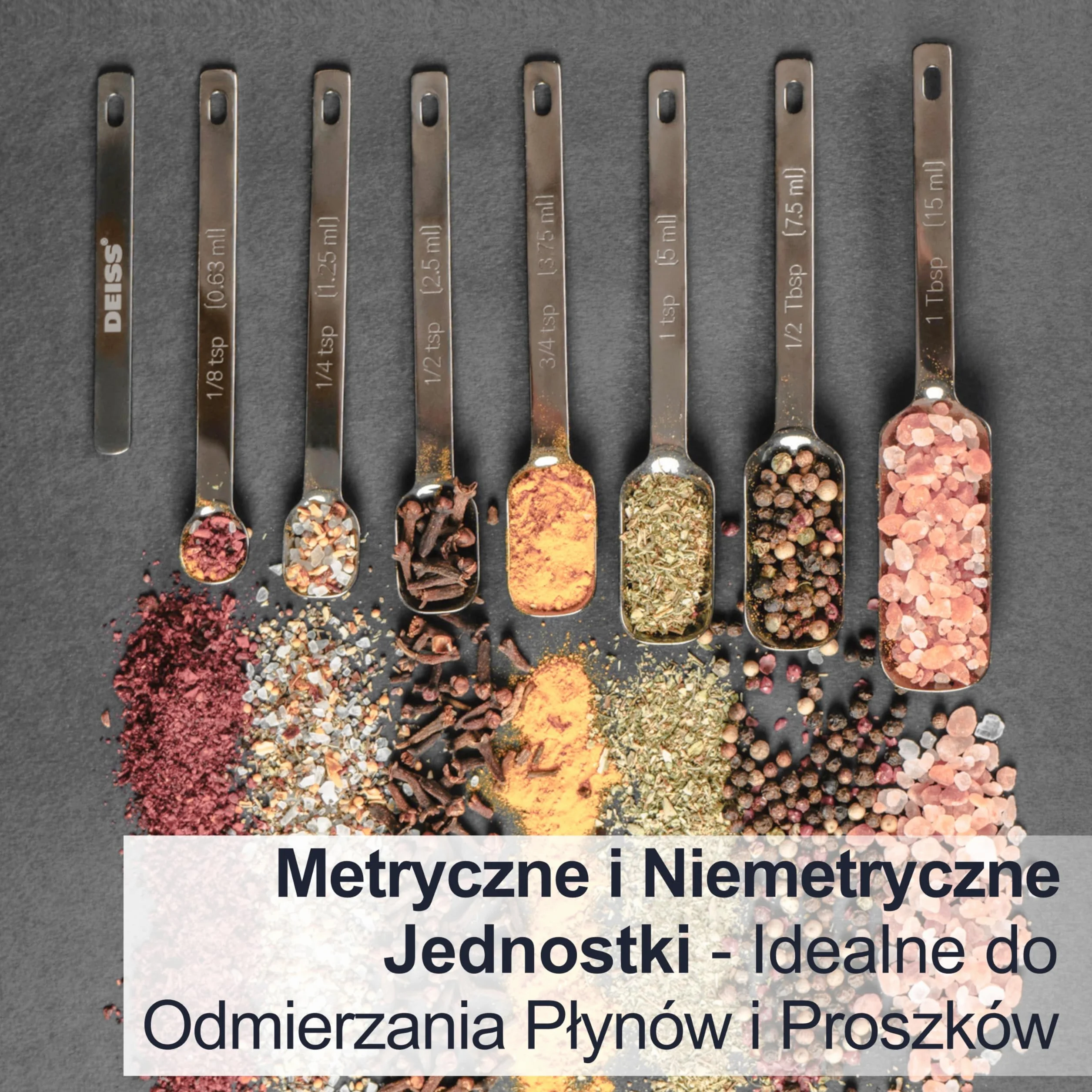 Deiss PRO Wytrzymałe Łyżki Miarowe ze Stali Nierdzewnej do Gotowania, Przypraw, Składników Suszonych i Płynnych, Mieszczący się w Słoiczku do Przypraw - Zestaw 7 Łyżek do Odmierzania z Regulacją