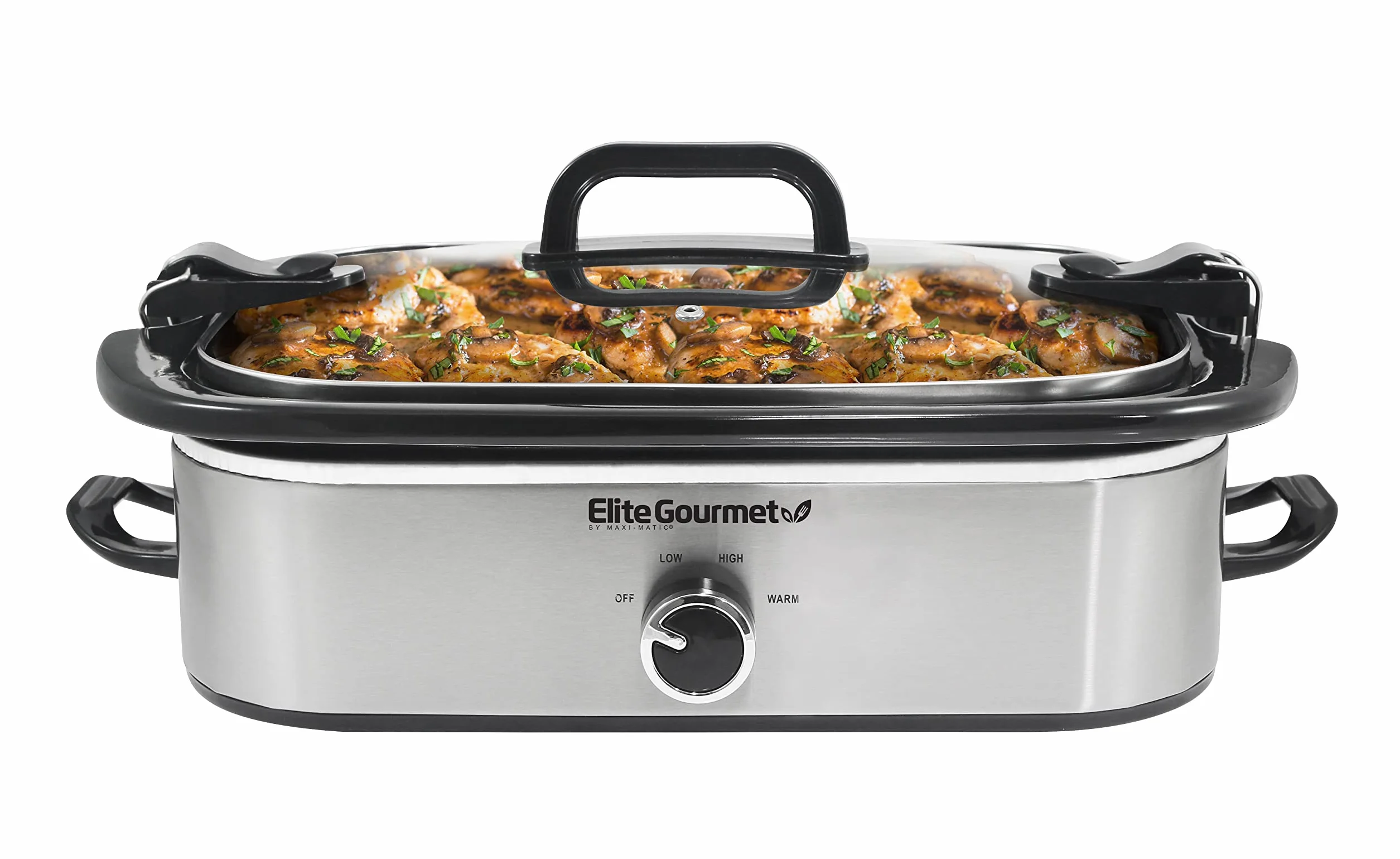 Elite Gourmet MST-5240SS garnek do garnka z zamykaną pokrywką, regulowana temperatura, utrzymuje ciepło, nadaje się do piekarnika i mycia w zmywarce, pojemność 3,3 l, stal nierdzewna