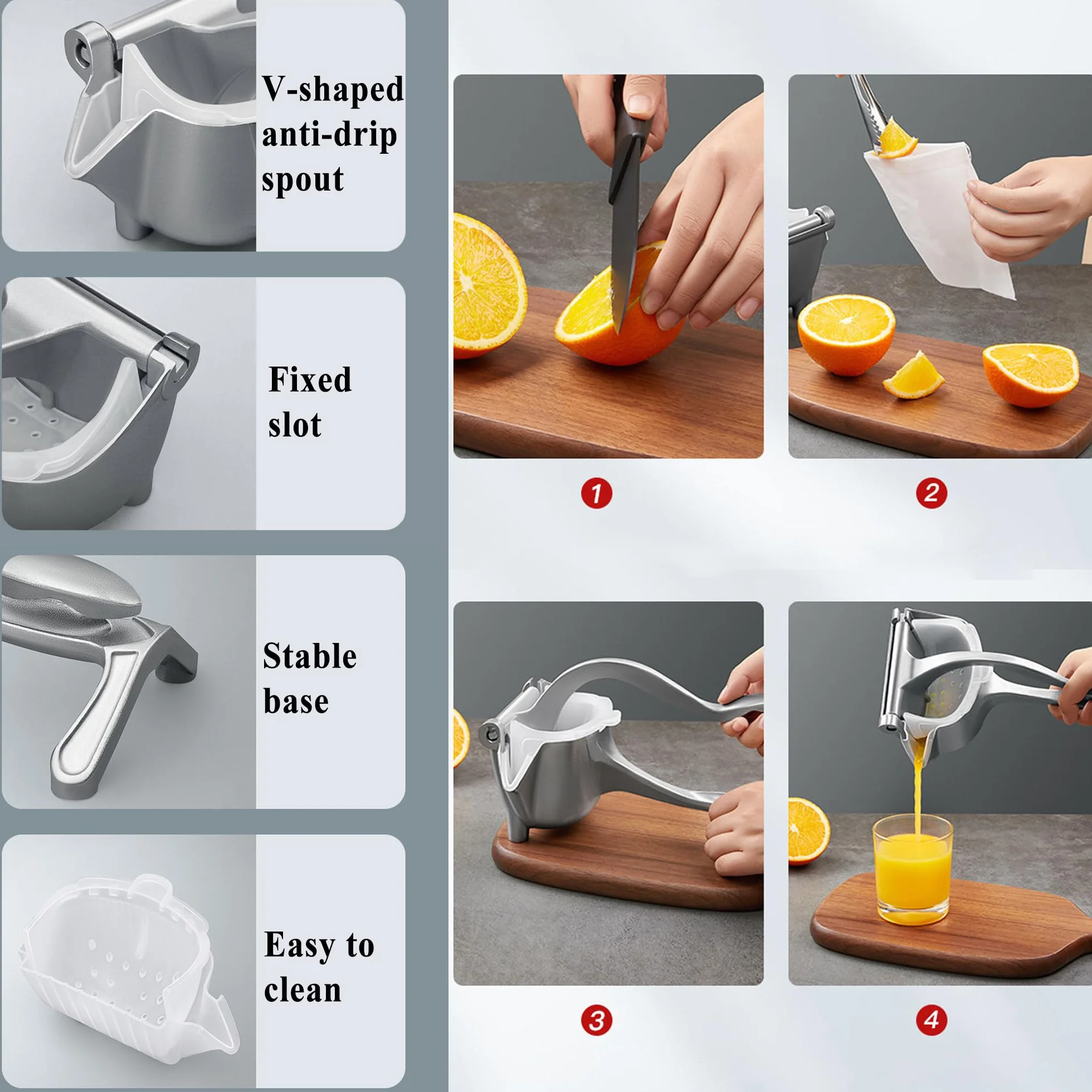 Ręczna Sokowirówka, Manual Citrus Juicer, Wyciskarka do Cytryn, Odłączana Prasa do Owoców i Sokowirówka Ręczna, Wyciskarka do Soków z Wyjmowanym Sitkiem