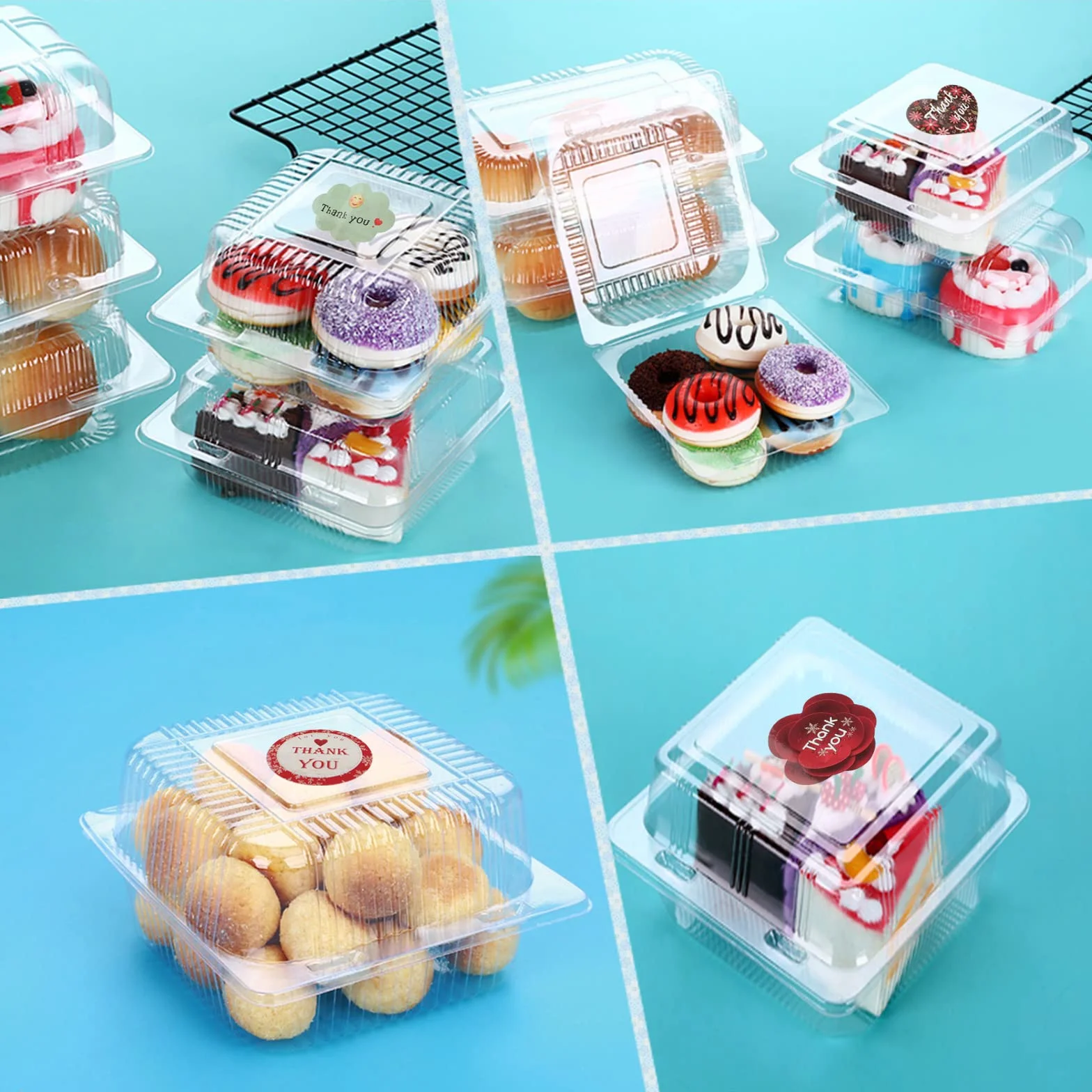 50 szt pojedynczych pudełek na porcje ciasta, 14 cm, przezroczyste pudełka na żywność, do dużych muffinek, sałatek, serów, odpowiednie do pieczenia w domu, imprezy, cukierni