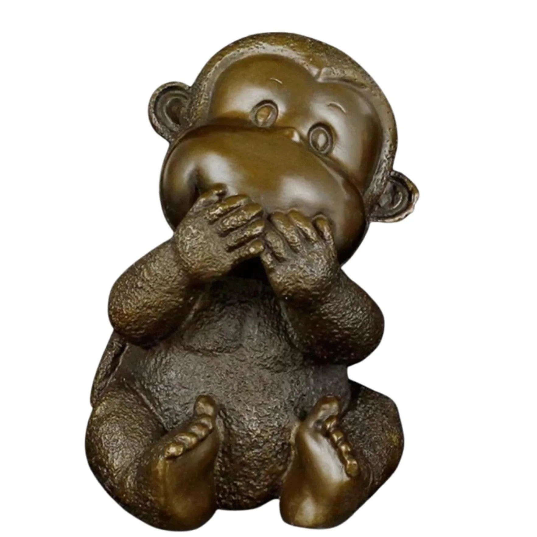 Zestaw rzeźby z brązu cztery mądre małpy – 'Hear No Evil, See No Evil, Speak No Evil' figurki artystyczne z litego mosiądzu, ręcznie robione mini posągi zwierząt