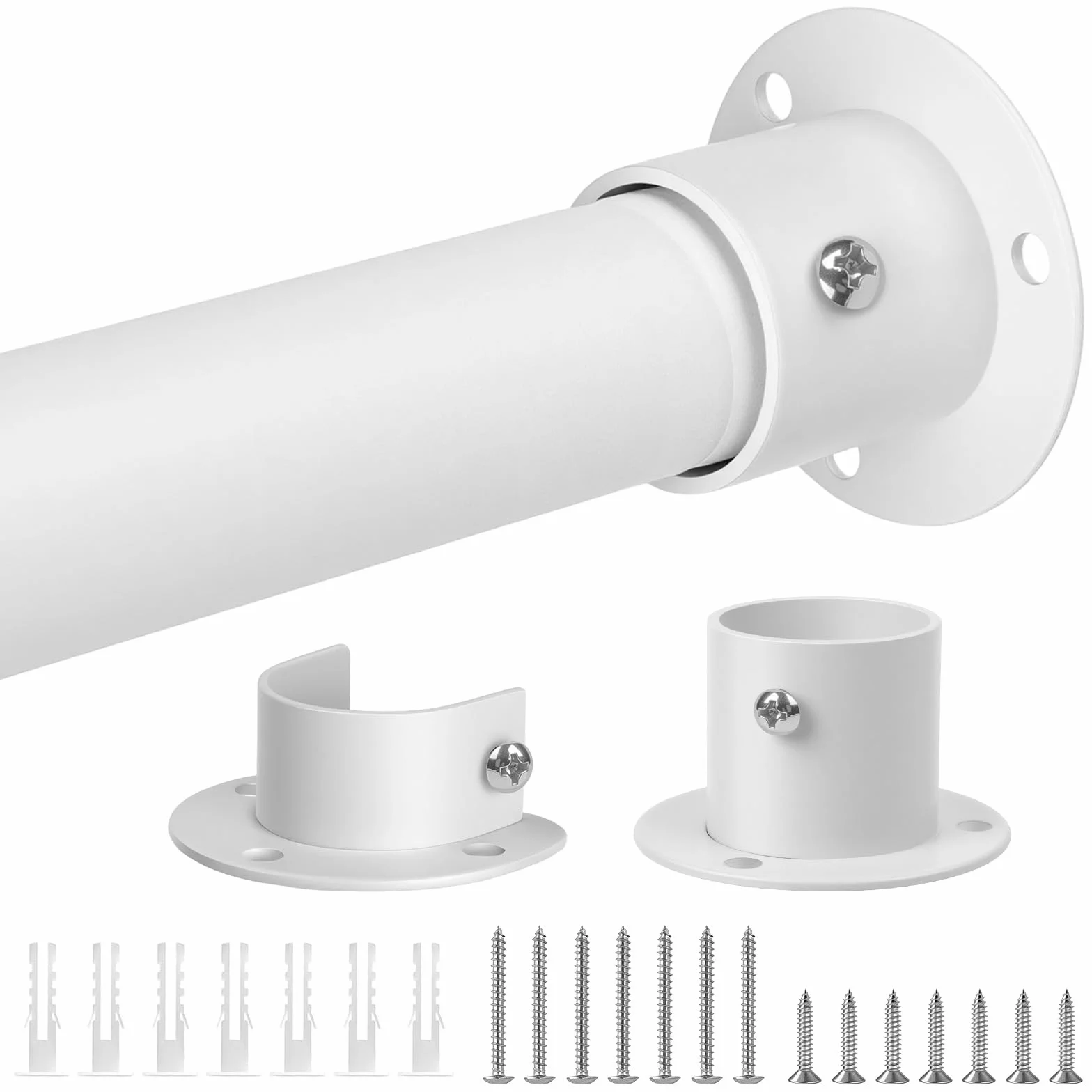 Drążek na ubrania, wysuwany drążek do garderoby, 32 mm, 43-142 cm, regulowany drążek teleskopowy, drążek na ubrania, montaż ścienny, do garderoby, szafy i szafy na ubrania (biały)