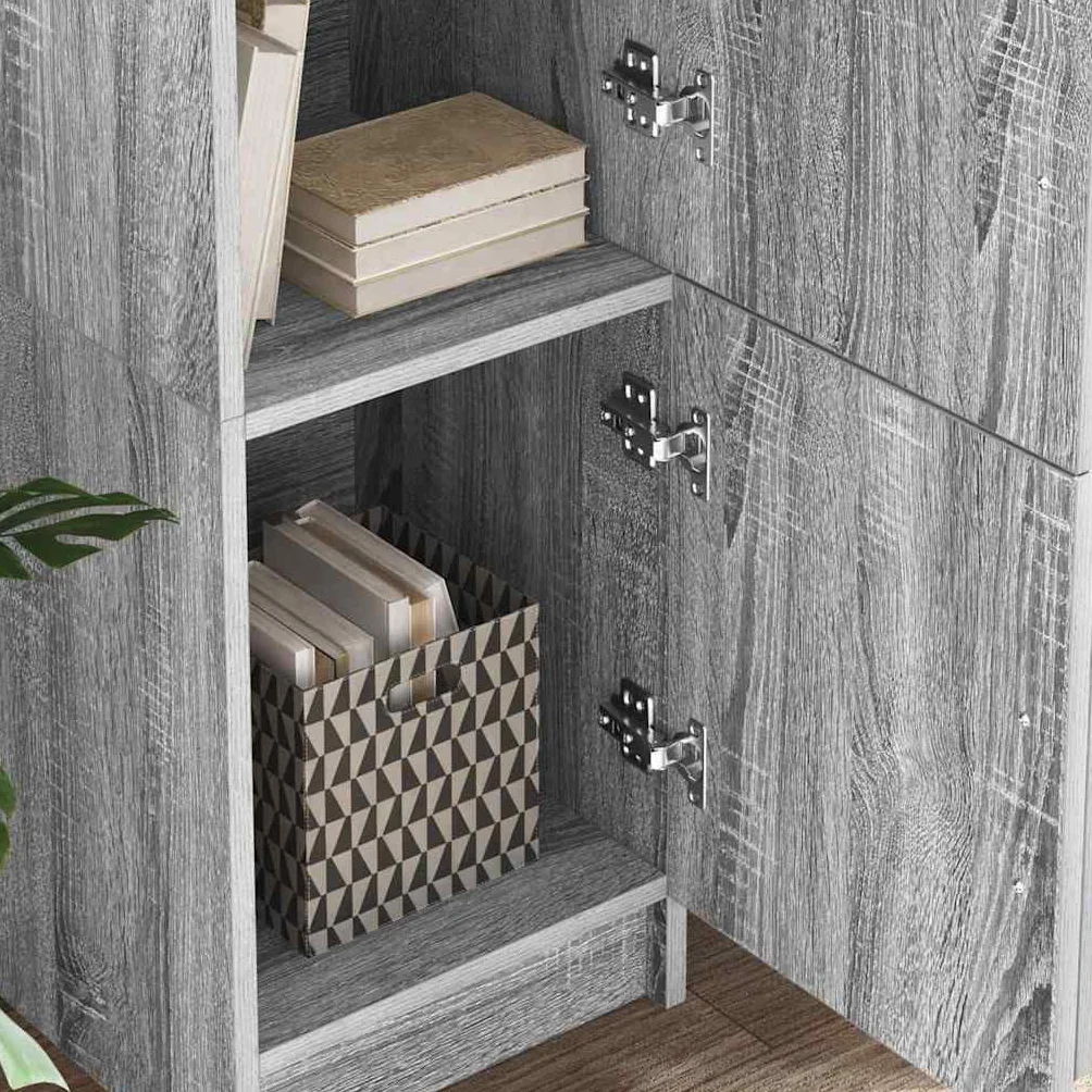Biurko Sonoma szary materiał drewnopochodny z miejscem do przechowywania i regałem, 133,5 x 50 x 124 cm, 2-częściowe, ergonomiczne, nie zajmuje dużo miejsca, do biura, domowego biura i miejsca