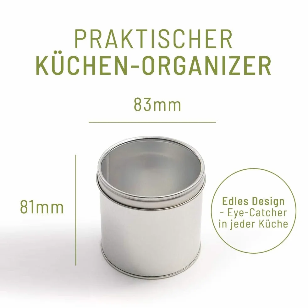 TEEVERLIEBT 6 Zestaw do przygotowywania Herbaty i Spice Silver | Praktyczne przechowywanie do herbaty i przypraw - z pokrywką | Pojemnik do herbaty przez ok. 100 g luźnej herbaty | 6 sztuk
