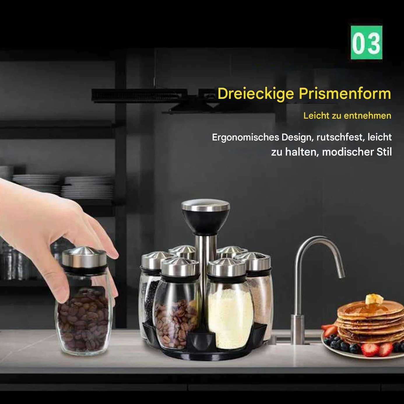 Stojak na przyprawy ze stali nierdzewnej na blat kuchenny, obrotowy uchwyt do przechowywania do kuchni, domu, restauracji, stołu jadalnego, grilla - idealny na przyprawy i przyprawy