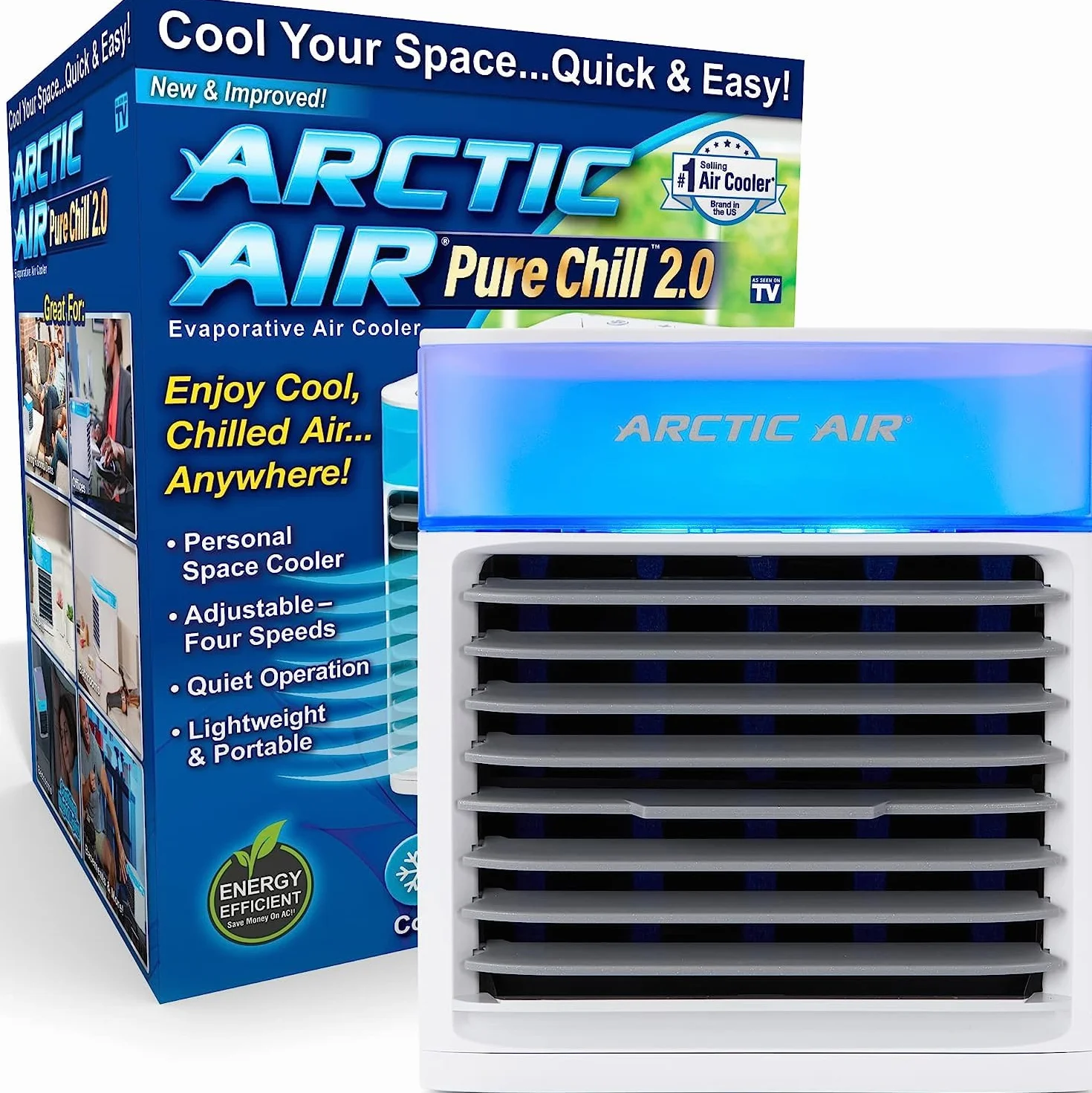 ARCTIC AIR PURE CHILL 2.0 Przenośny klimatyzator chłodzenie hydrauliczne 7 kolorów LED