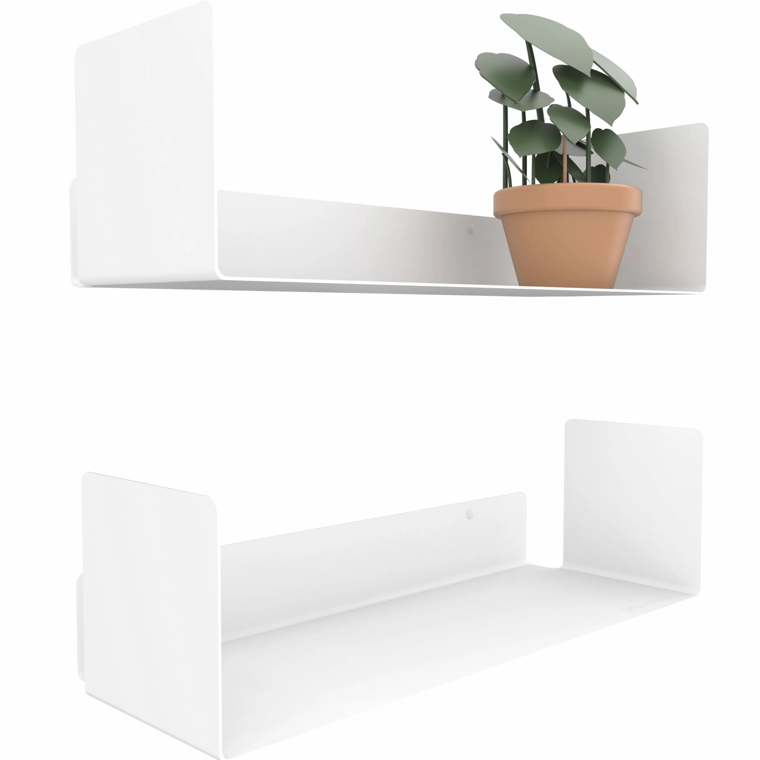 UNITURE - Zestaw 2 białych półek ściennych – nowoczesny design ścienny – regał wiszący 2 x 40 cm, biała listwa – biała półka ścienna