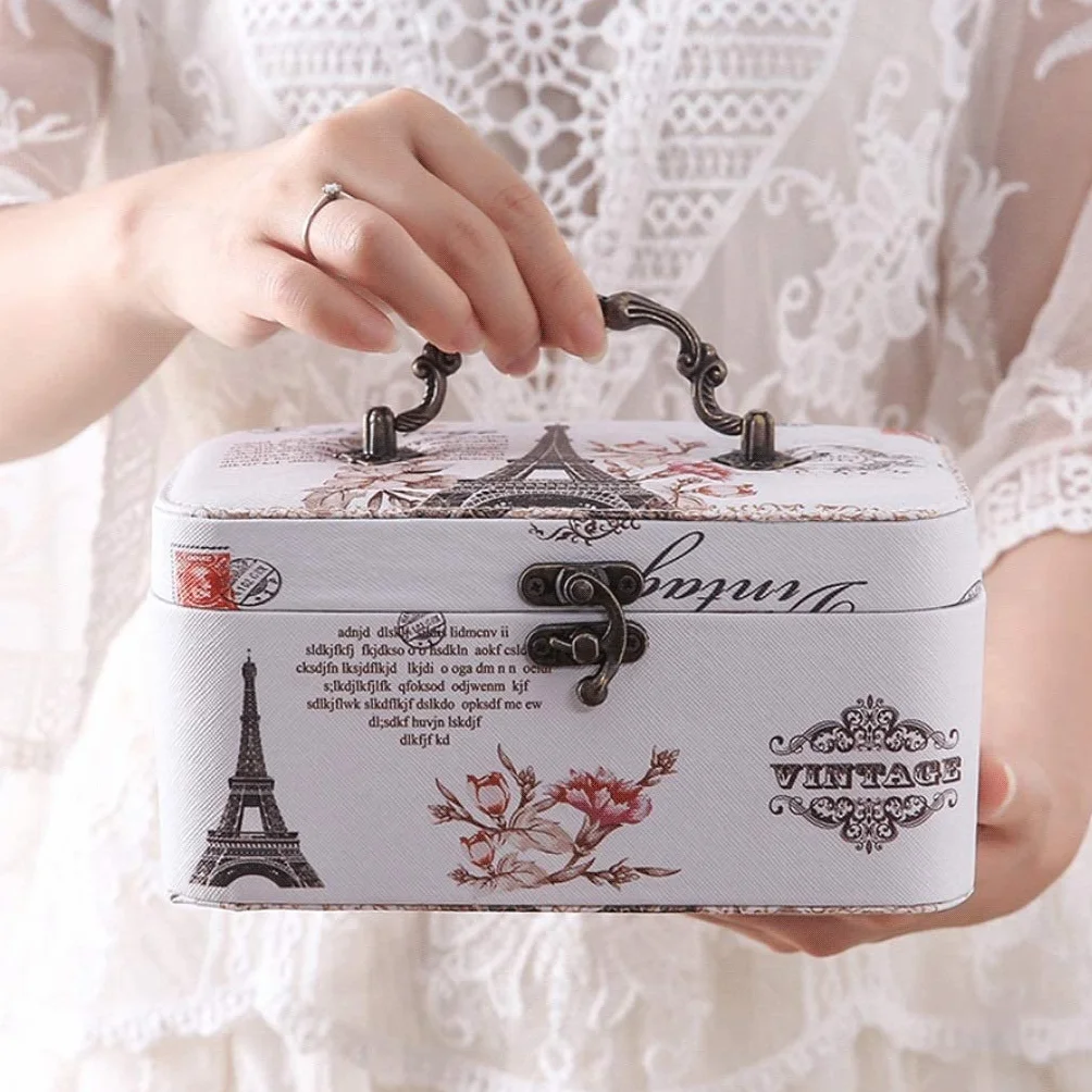 Pudełko na biżuterię 2-warstwowe, eleganckie, skórzane pudełko do przechowywania w stylu retro