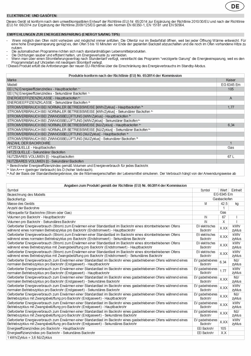 Kaiser Zestaw piekarników EG 6345 Em+KG 6325 Em, piekarnik gazowy do zabudowy 67 l + retro kuchenka gazowa, 60 cm