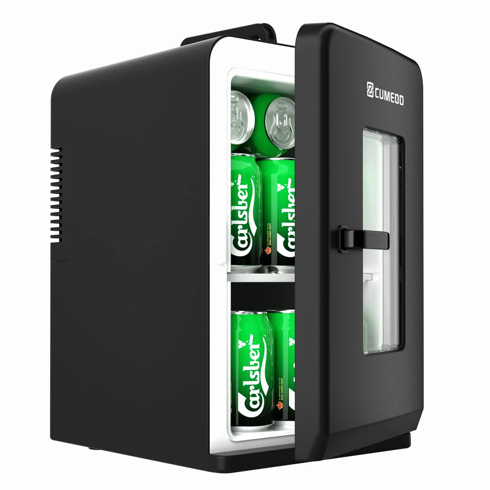 Cumeod Lodówka mini, 15 l / 21 puszek 330 ml, lodówka mini do domu, 12 V DC/220 V AC, mała lodówka z funkcją utrzymywania temperatury produktów ciepłych/zimnych, napojów, kosmetyków, tryb Max i ECO (kolor czarny)