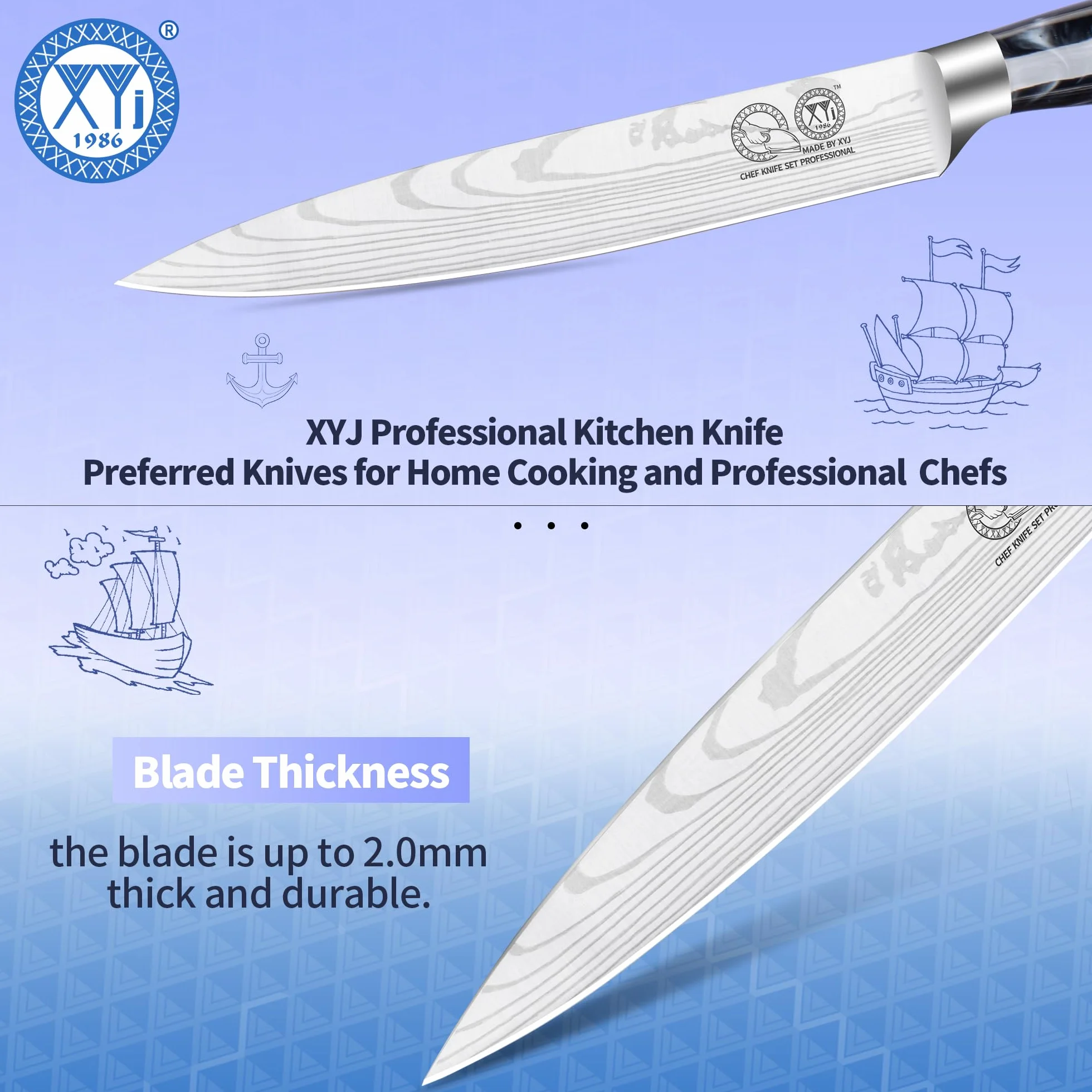 XYJ Professional Kitchen Knife,Stainless Steel 8 Inch Slicing Knife,Laser Damascus Pattern,Resin Handle,Kitchen Knife With Sleeve,Resin Handle,Japanese Chef Knife