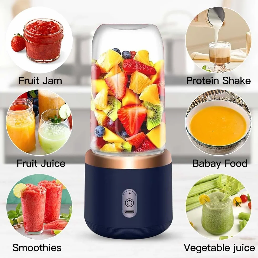 Smoothie Maker, 400 ml, przenośny mikser mini blender z 6 ostrzami ze stali nierdzewnej, mały smoothie Maker to Go USB do ponownego ładowania mini mikser stojący do jedzenia dla niemowląt,