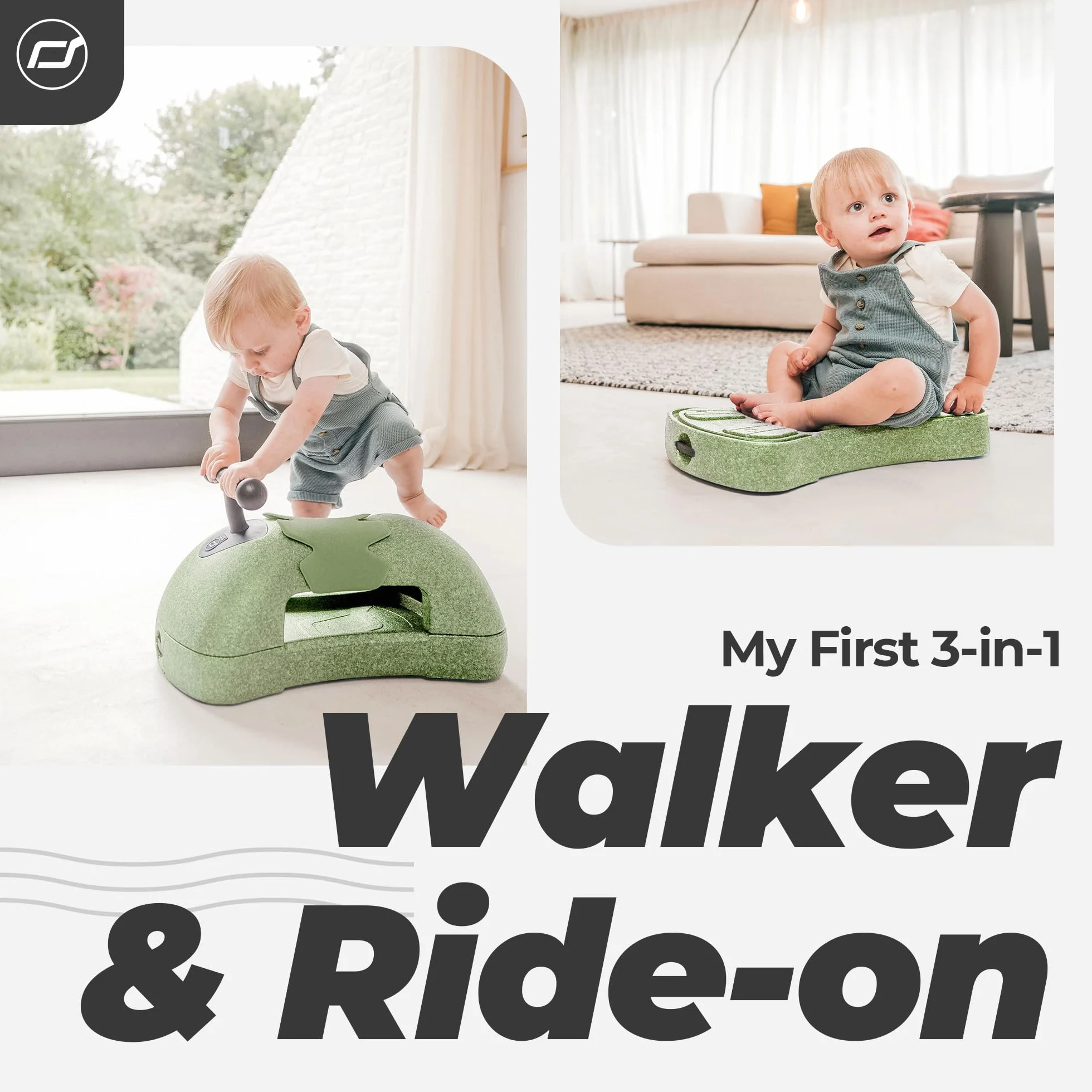 Scoot & Ride My First 96616 ślizgacz 3 w 1 w kolorze oliwkowym, Baby Walker, Ride-On i Caster-Board, od 6 miesięcy do 20 kg