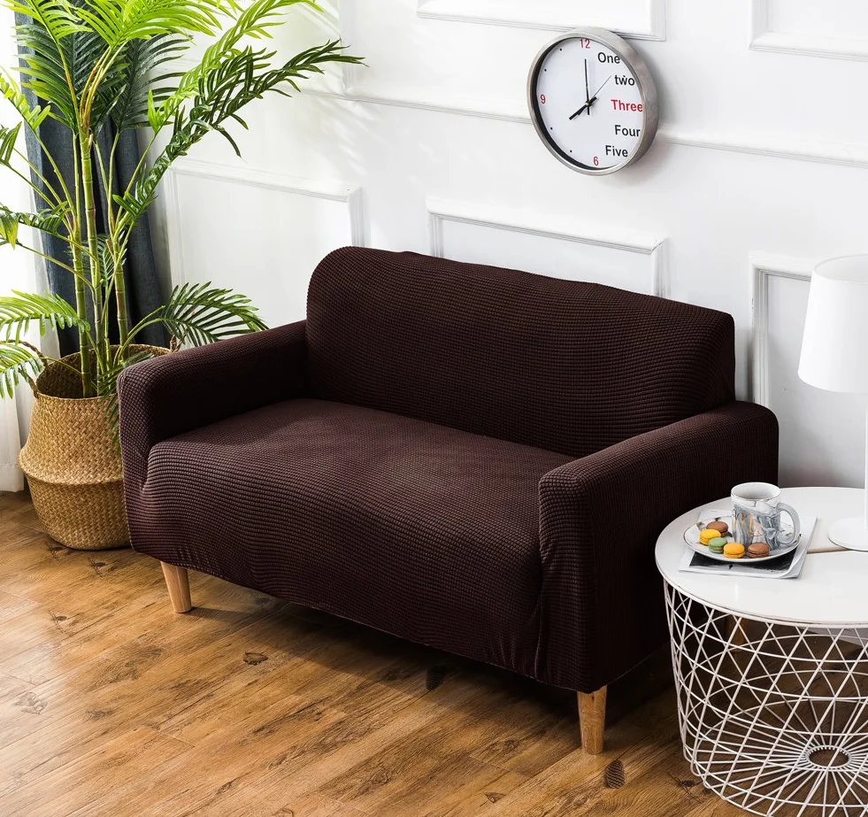 Grube pokrowce na sofę 1 2-3-4-osobowa żakardowa sofa pokrowiec antypoślizgowy łatwe dopasowanie dziewiarski poliester spandex tkanina stretch wszystkie pory roku ochraniacz na kanapę (2-osobowa: 140-185 cm, kawa)