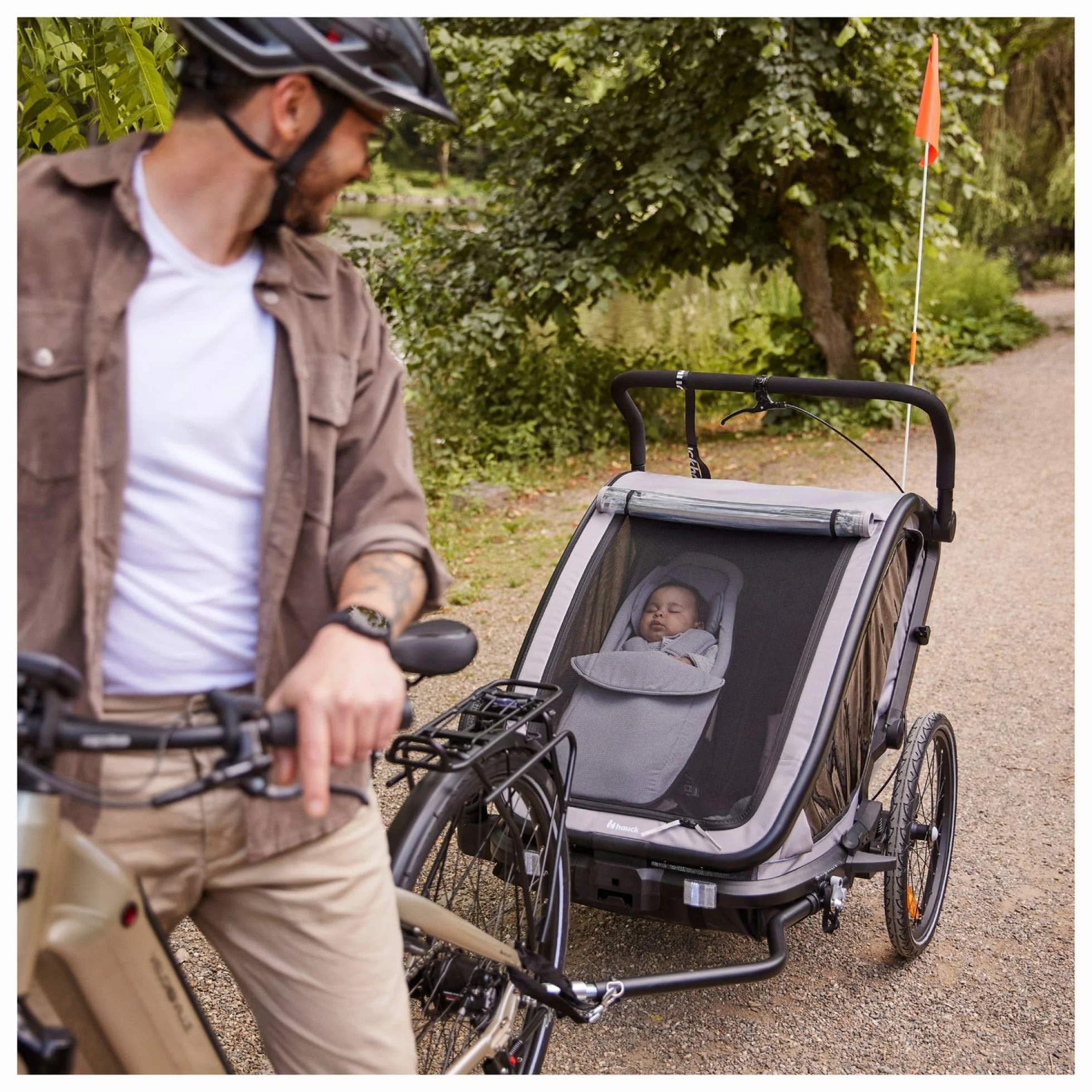 hauck Hamak dla niemowląt Velo Baby Lounger 2 dla Dryk Duo, Dryk Duo Plus & Bike N Walk Duo - fotelik dla noworodka od 1 miesiąca, z pokrowcem na nogi, kablem głowy, 5-punktową uprzężą - szary