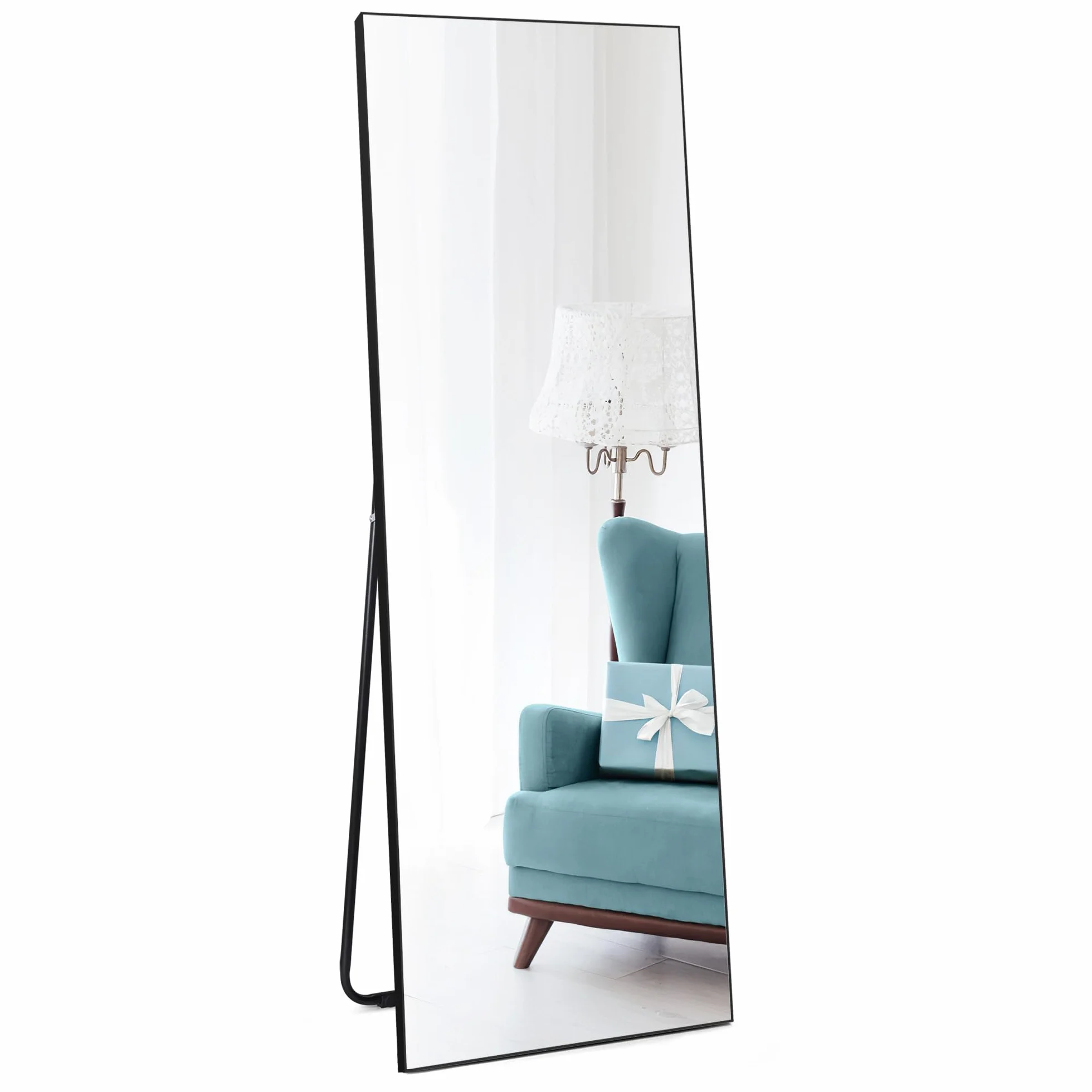 Lustro podłogowe 150 x 51 cm, prostokątne czarne lustro ścienne, wysokiej jakości lustro do umieszczenia na ścianie lub podłodze