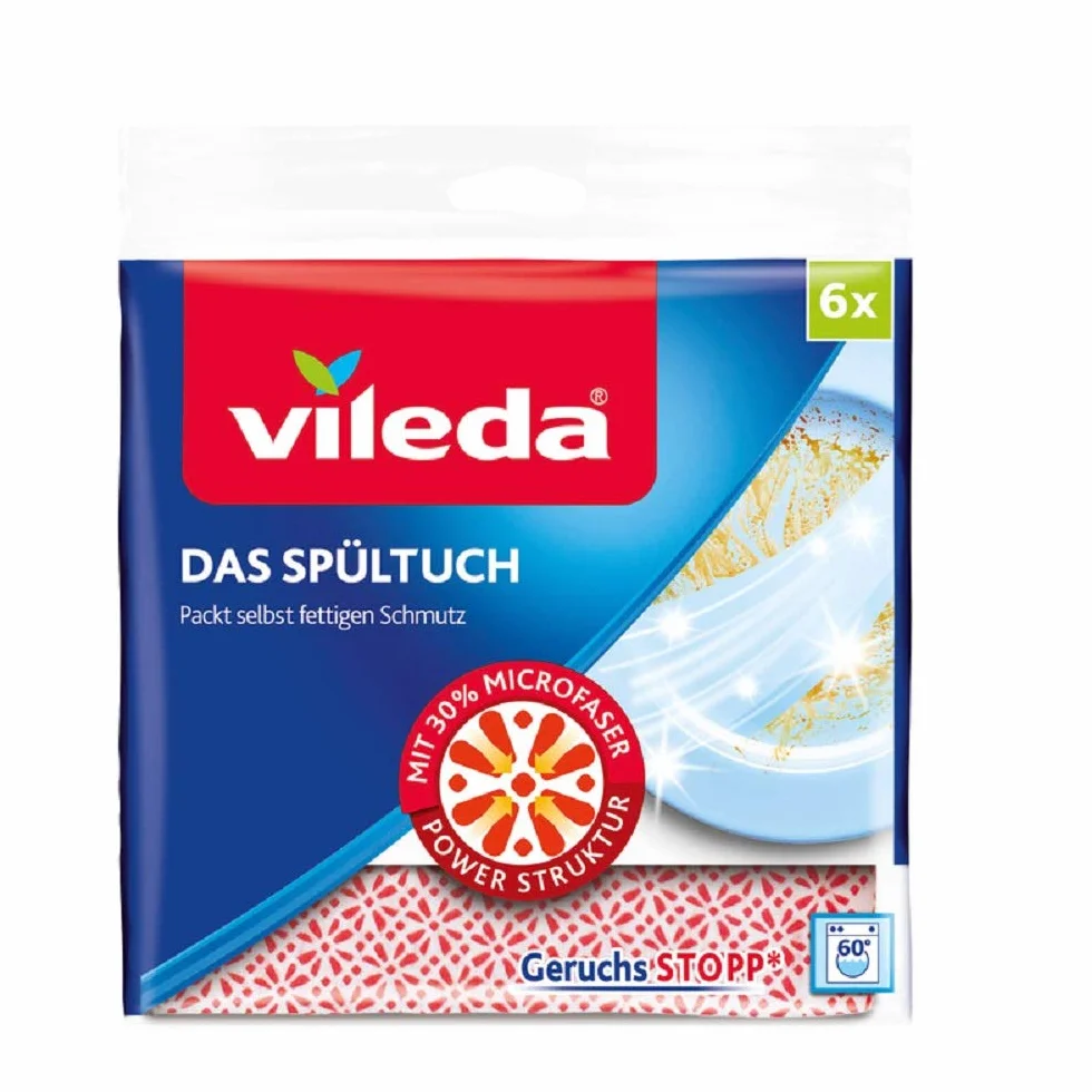 Vileda Ściereczka do Mycia, Poliester Bawełna, Czerwony/Biały, 6 Sztuk