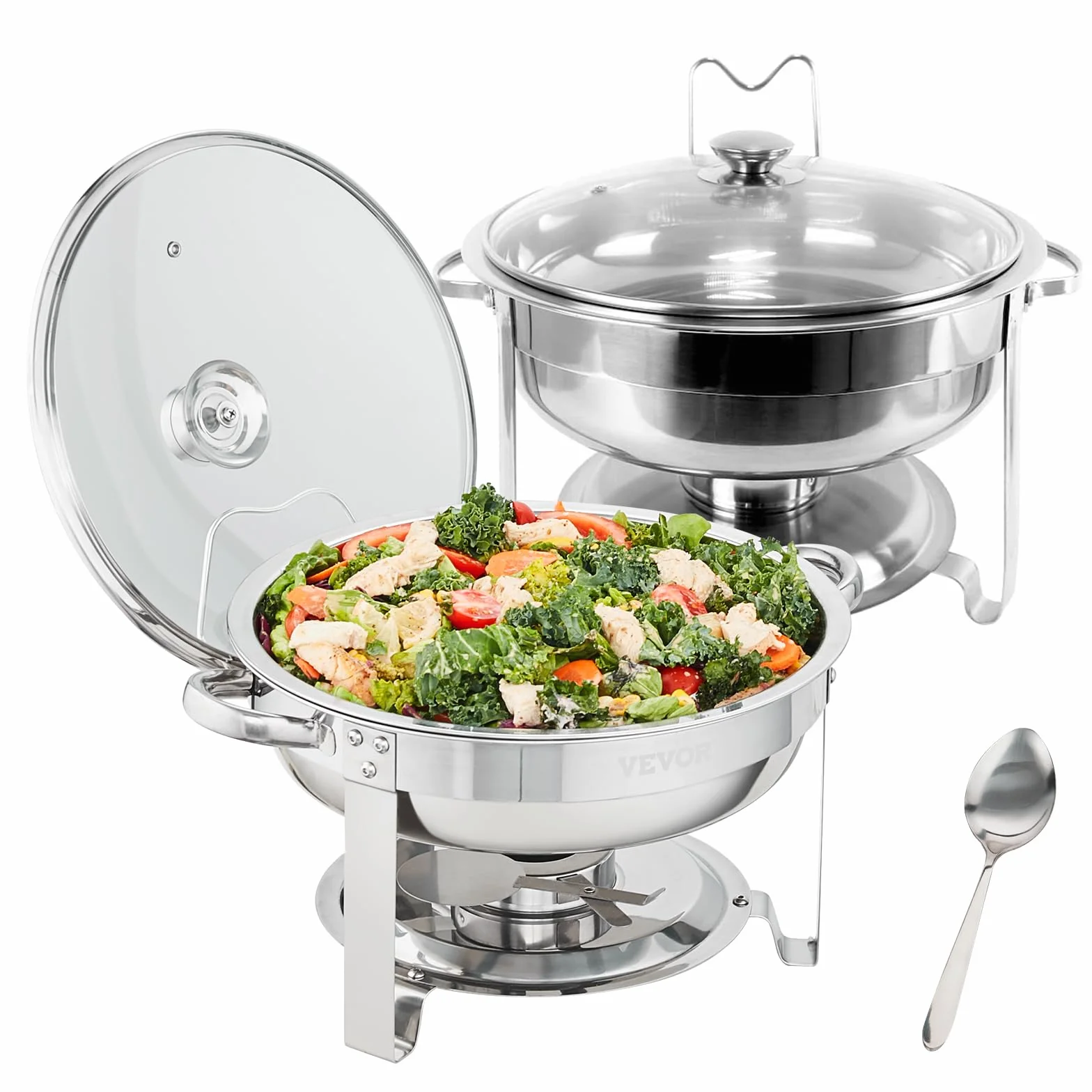 VEVOR Zestaw 2 szt. 4 Qt stal nierdzewna Chafer okrągły podgrzewacz do serwowania otarć zestaw bufetowy ze stali nierdzewnej, 4 l