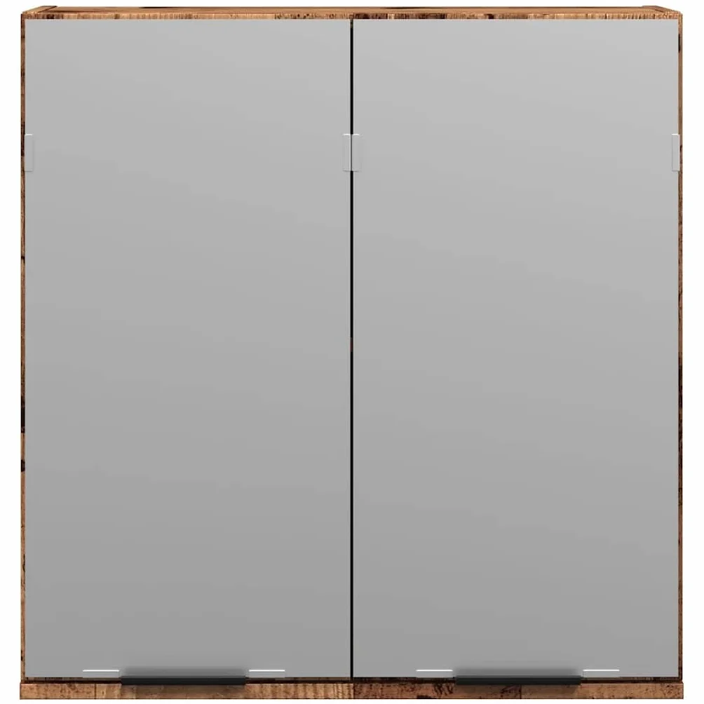 Szafka łazienkowa z lustrem o wyglądzie starego drewna, 64 x 20 x 66,5 cm, materiał drewnopochodny, odporny na wilgoć, z dużą ilością miejsca do przechowywania, do łazienki i WC dla gości