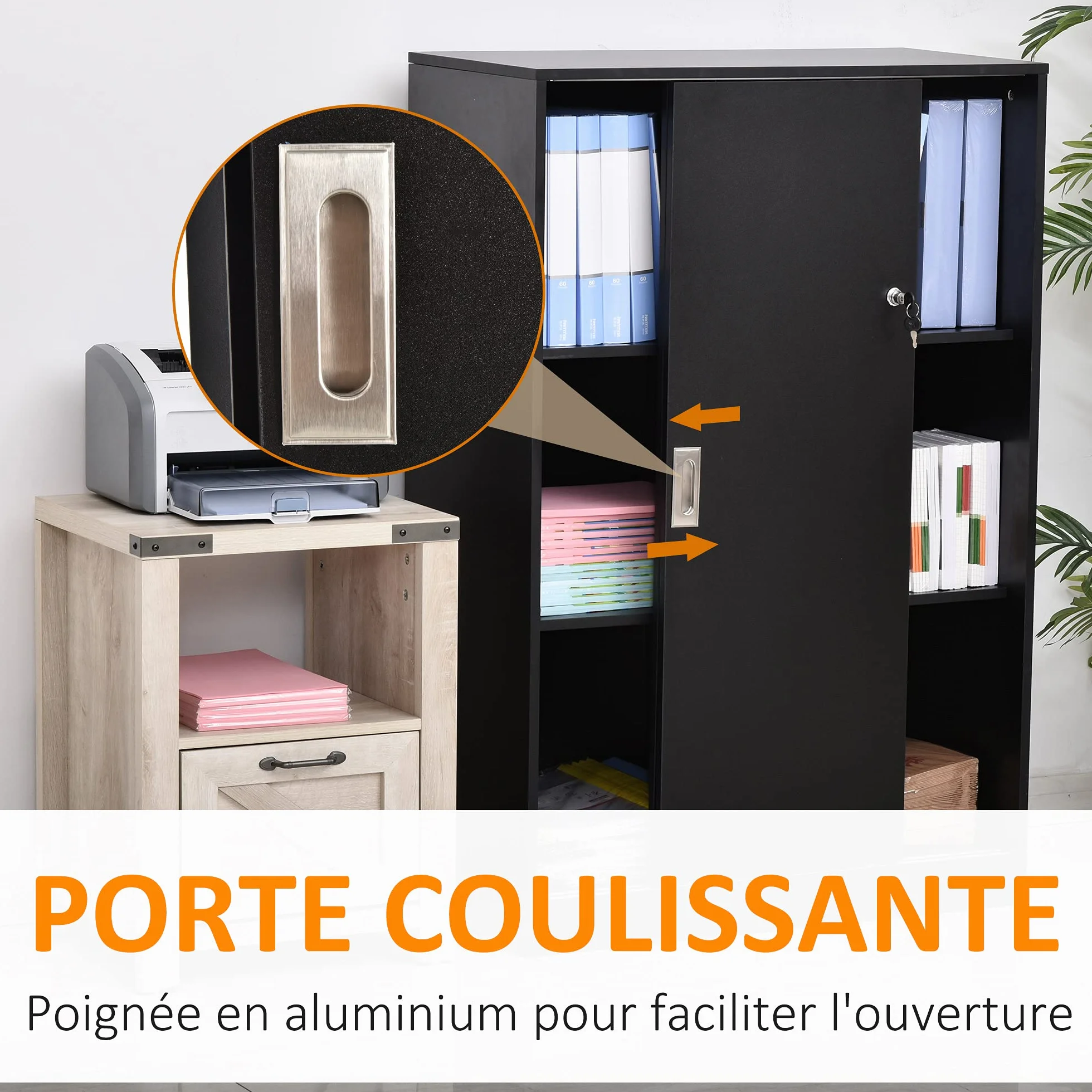 HOMCOM Szafka biurowa Szafa z 2 zamykanymi drzwiami przesuwnymi dim. 80L x 40 l x 120H cm 2 półki panelowe czarne