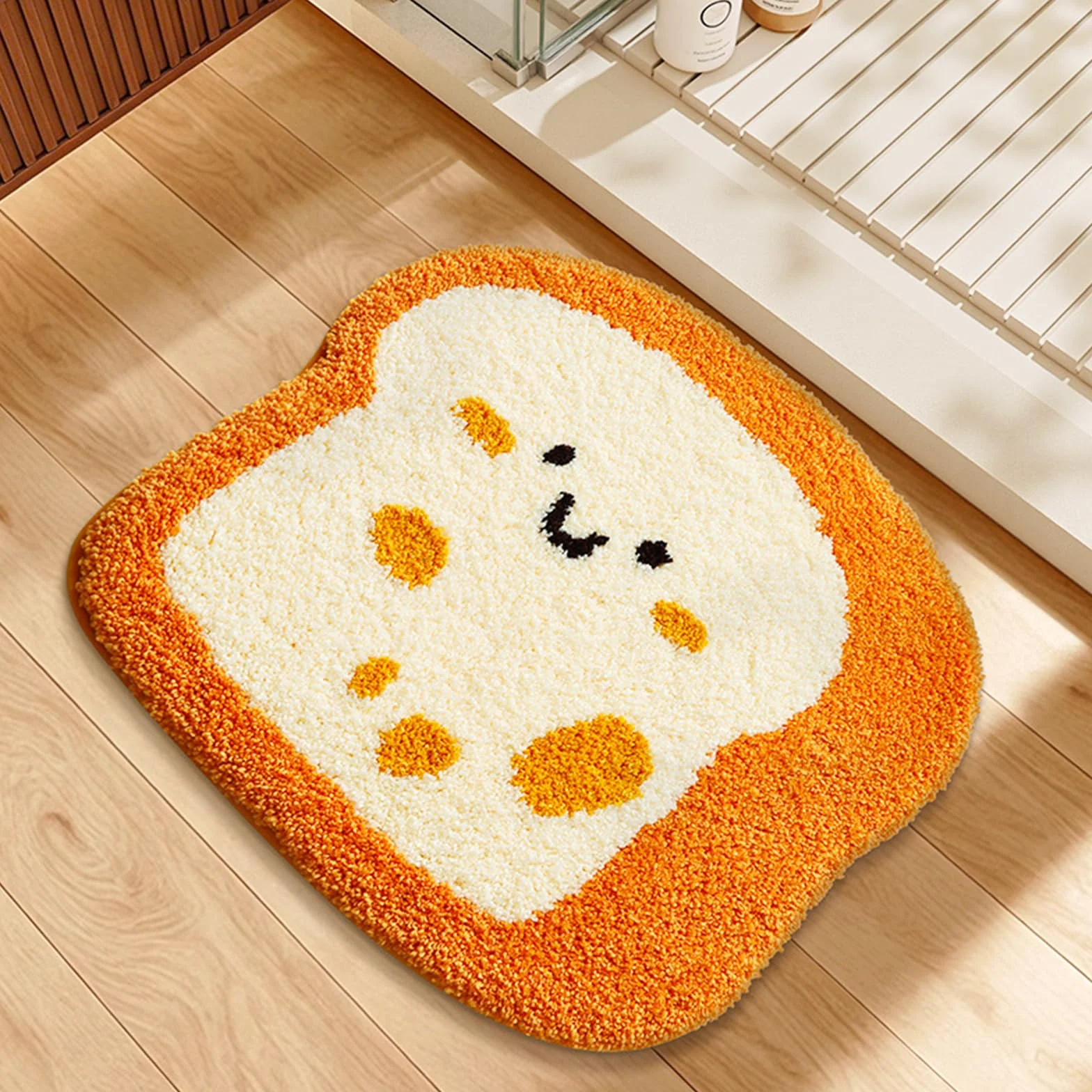 Käse Toast Design antypoślizgowa mata do kąpieli zmywalna z miękkiej mikrofibry, chłonna wycieraczka do wanny z prysznicem łazienka szybkoschnąca 52 x 60 cm