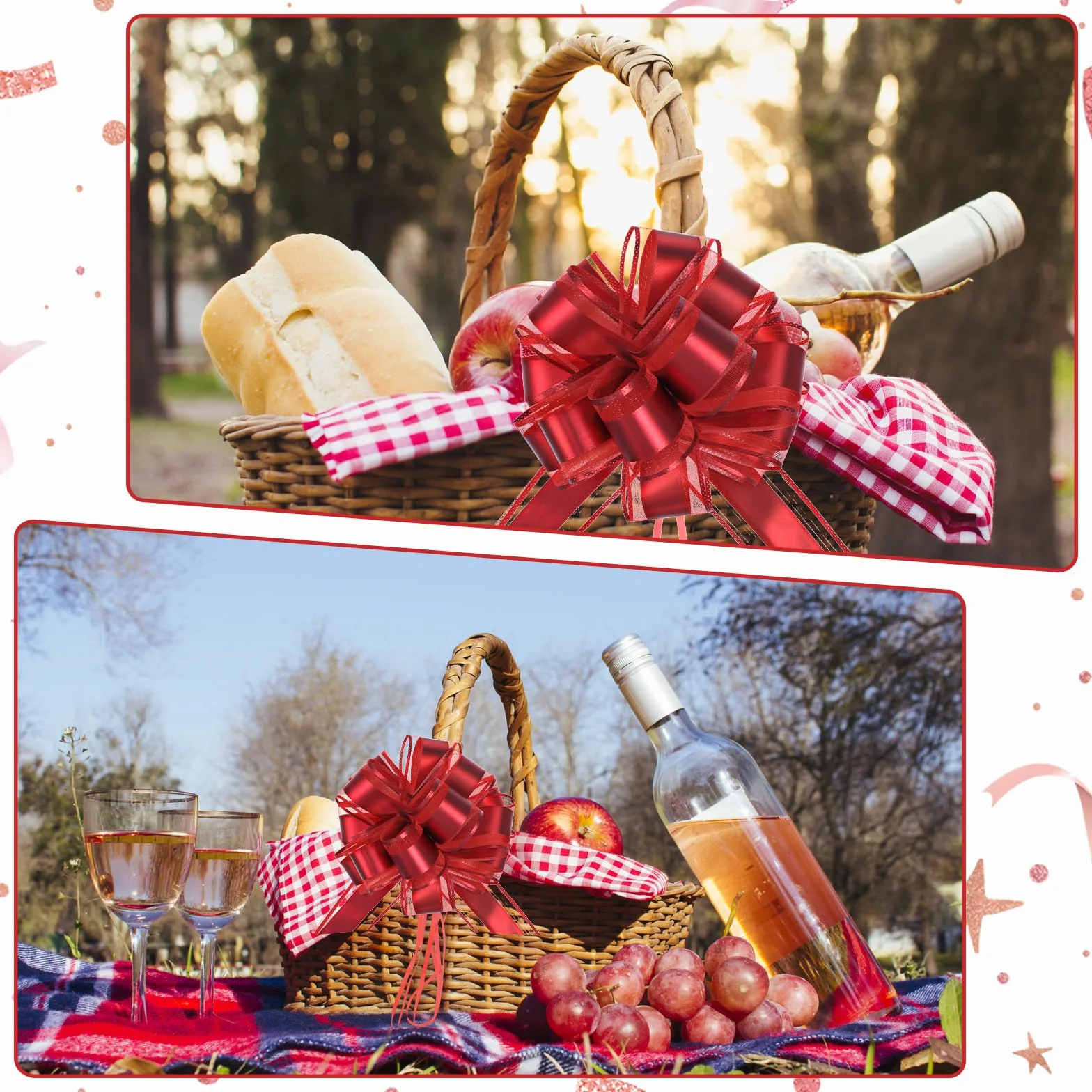 Zestaw 10 dużych kokardek na prezent, 18 cm, z wstążką prezentową, dekoracyjne kokardki, do pakowania, na ślub, do pakowania prezentów urodzinowych (czerwone)
