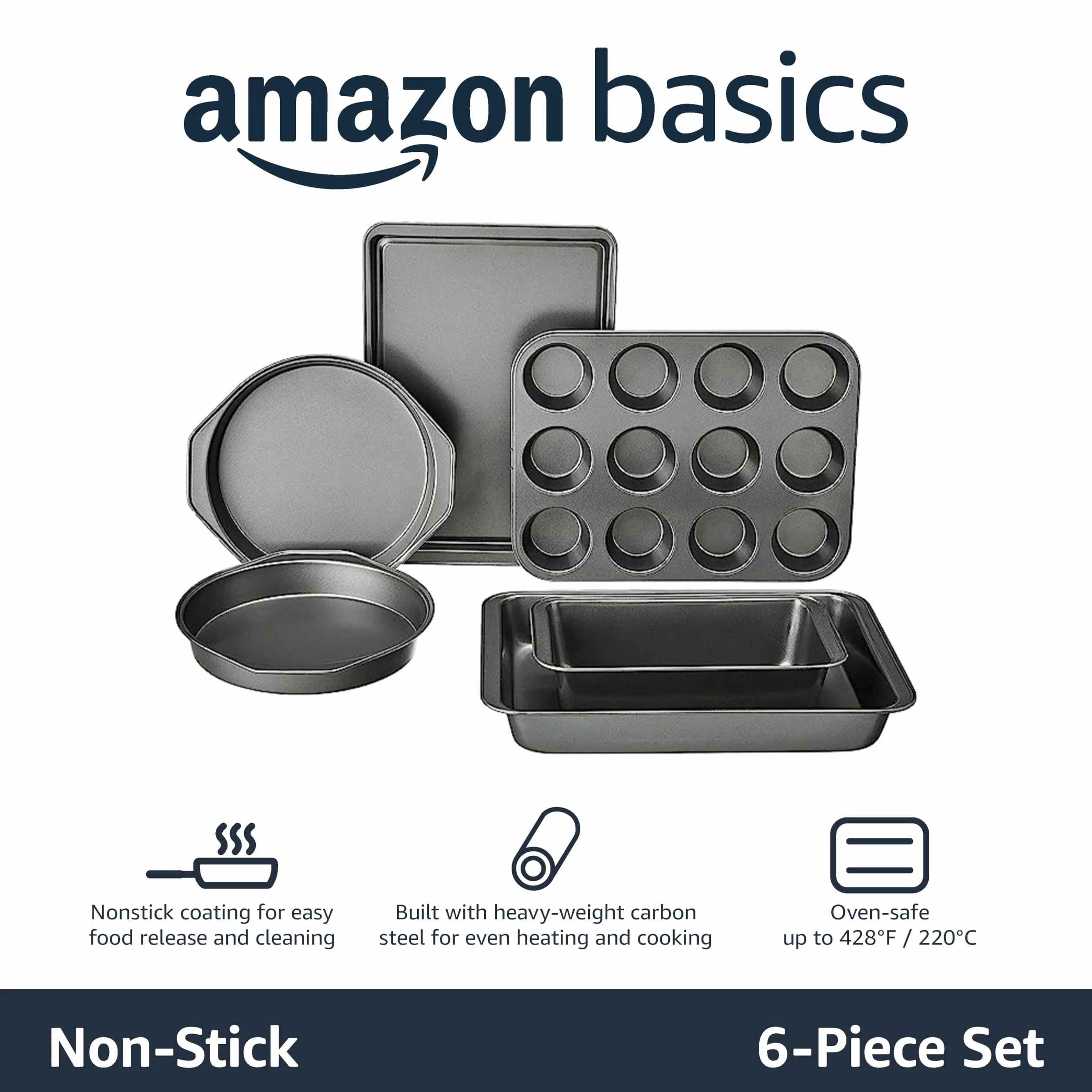 Amazon Basics 6-częściowy nieprzywierający zestaw do pieczenia
