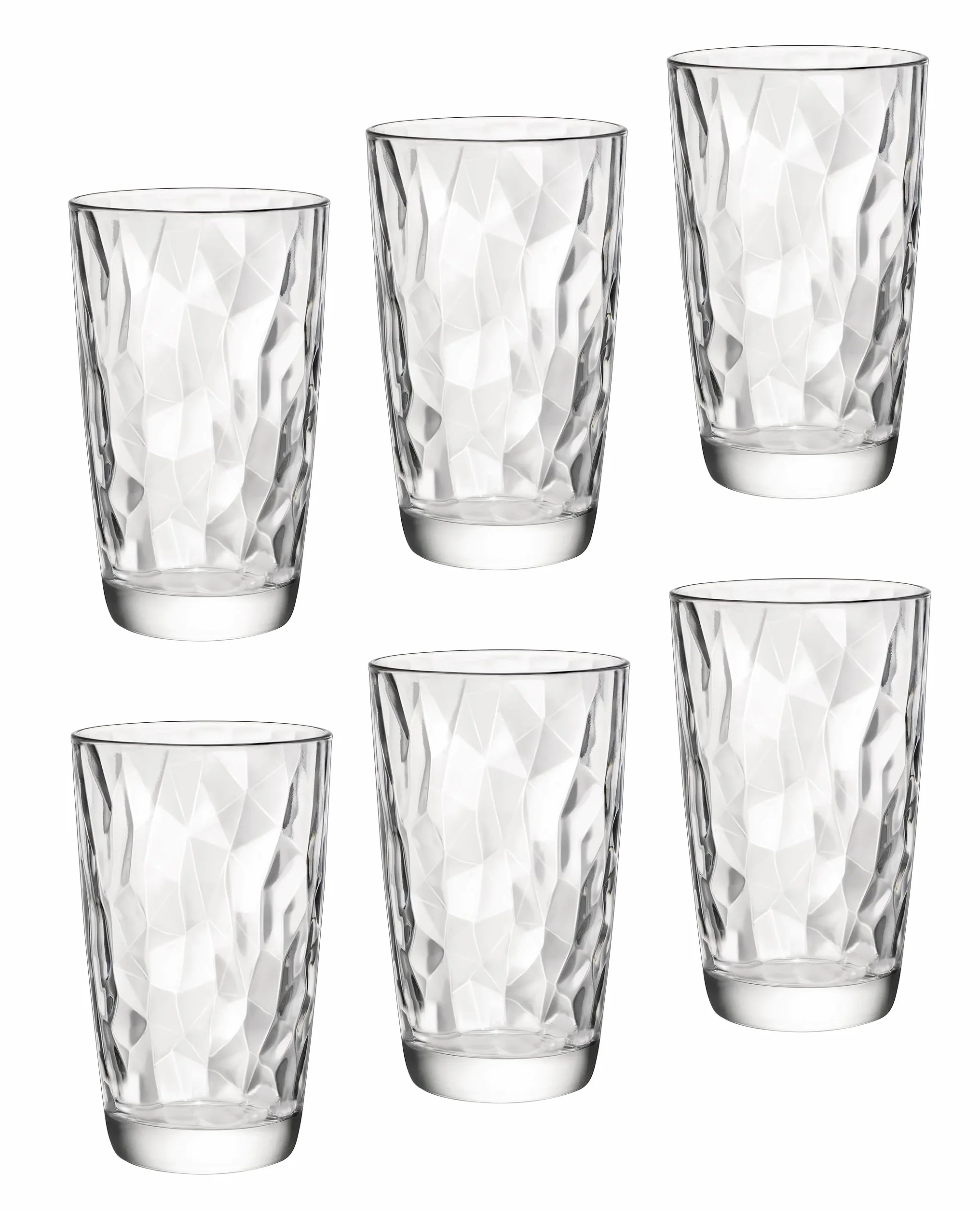 Bormioli Rocco 1333700 zestaw 6 szklanek ze szkła Diamond Cool przezroczyste cl47 dekoracja stołu 473 ml jasna