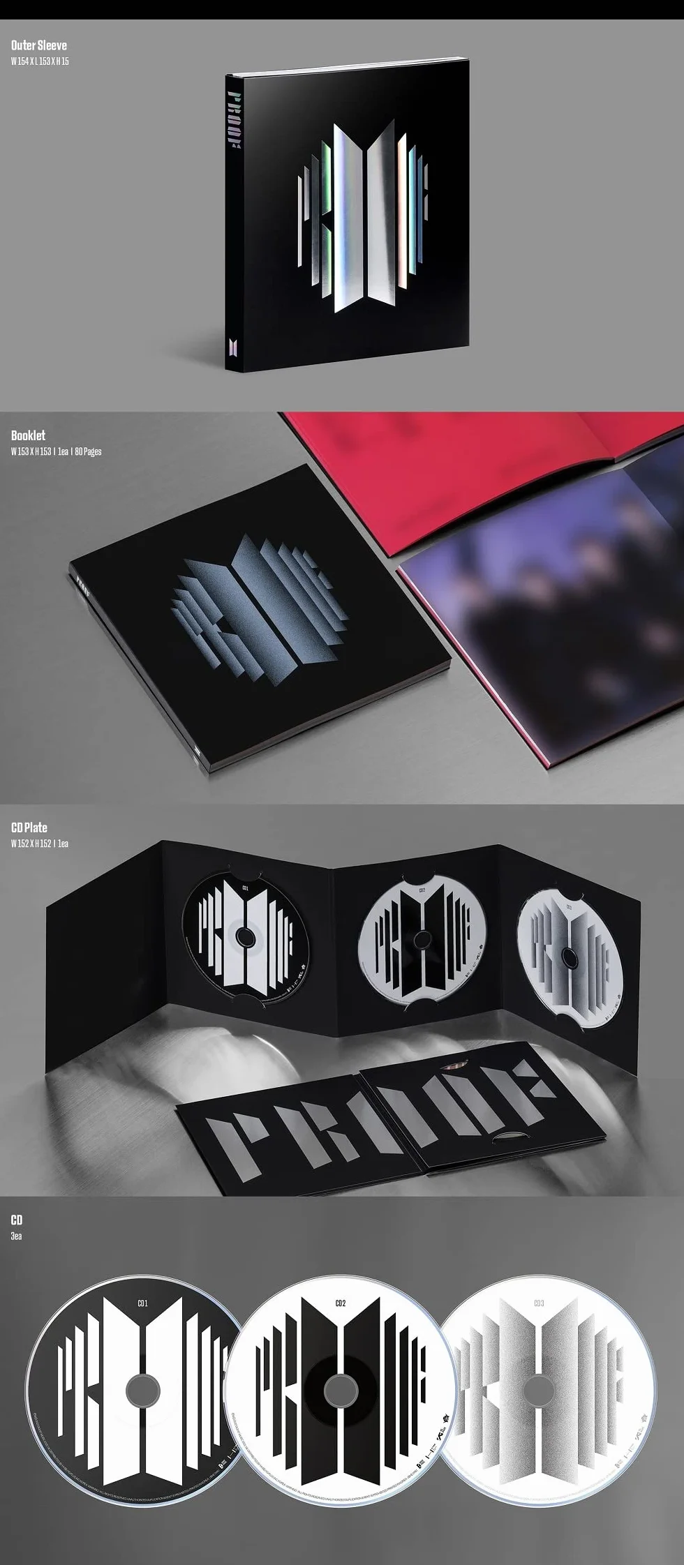 Big Hit Entertainment BHE0117 BTS BANGTAN BOYS Proof Standard + Compact Edition Set [BTS Anthology Album] 6 płyt CD + 1 składany plakat + zestaw dodatkowych kart fotograficznych 188 x 250 x 59 mm