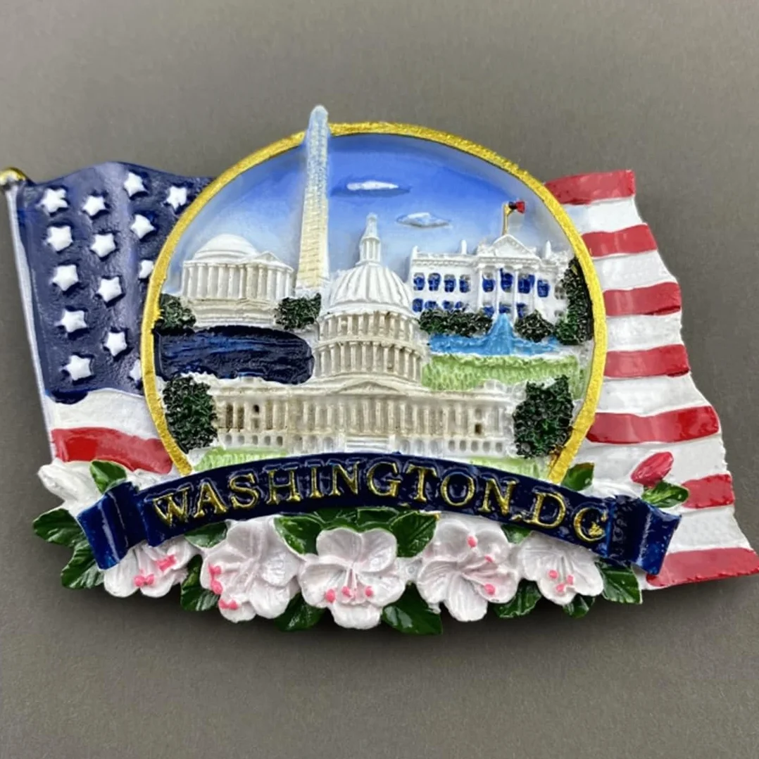Waszyngton D.C. flaga Stanów Zjednoczonych zabytki magnes na lodówkę pamiątka podróżna 3D dekoracja na lodówkę naklejka magnetyczna kolekcja rękodzieła