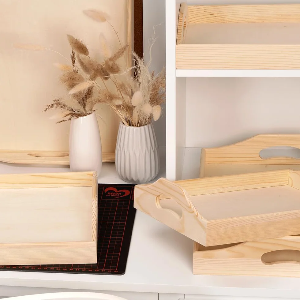Ideen mit Herz Tace drewniane | 5 sztuk w różnych rozmiarach | taca do serwowania | dekoracja stołu | ozdoba pomieszczenia | dekoracja | taca do decoupage | DIY | rękodzieło | majsterkowanie