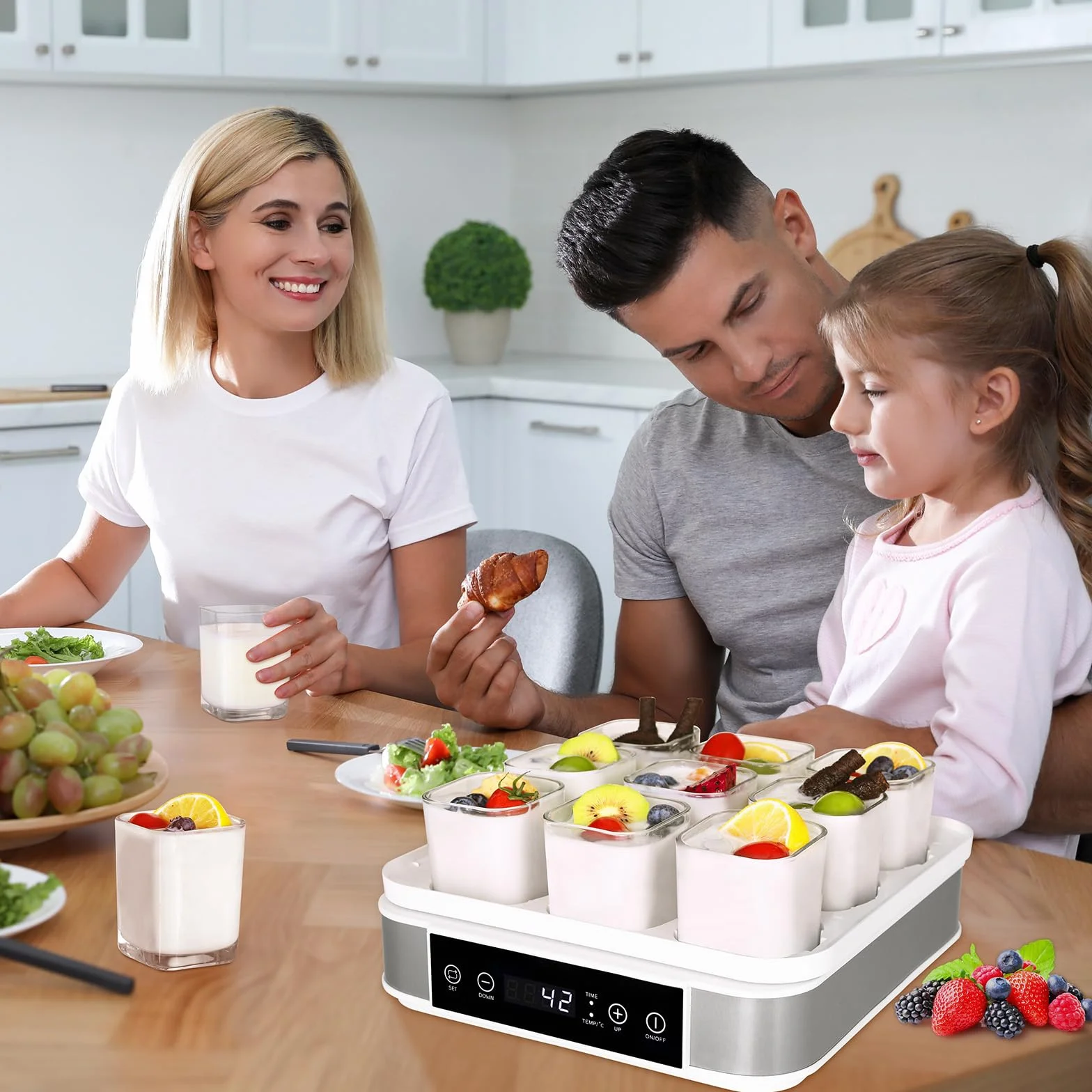 Automatyczna Cyfrowa Maszyna do Jogurtu z 9 Słoikami, 40 W, bez BPA, Timer