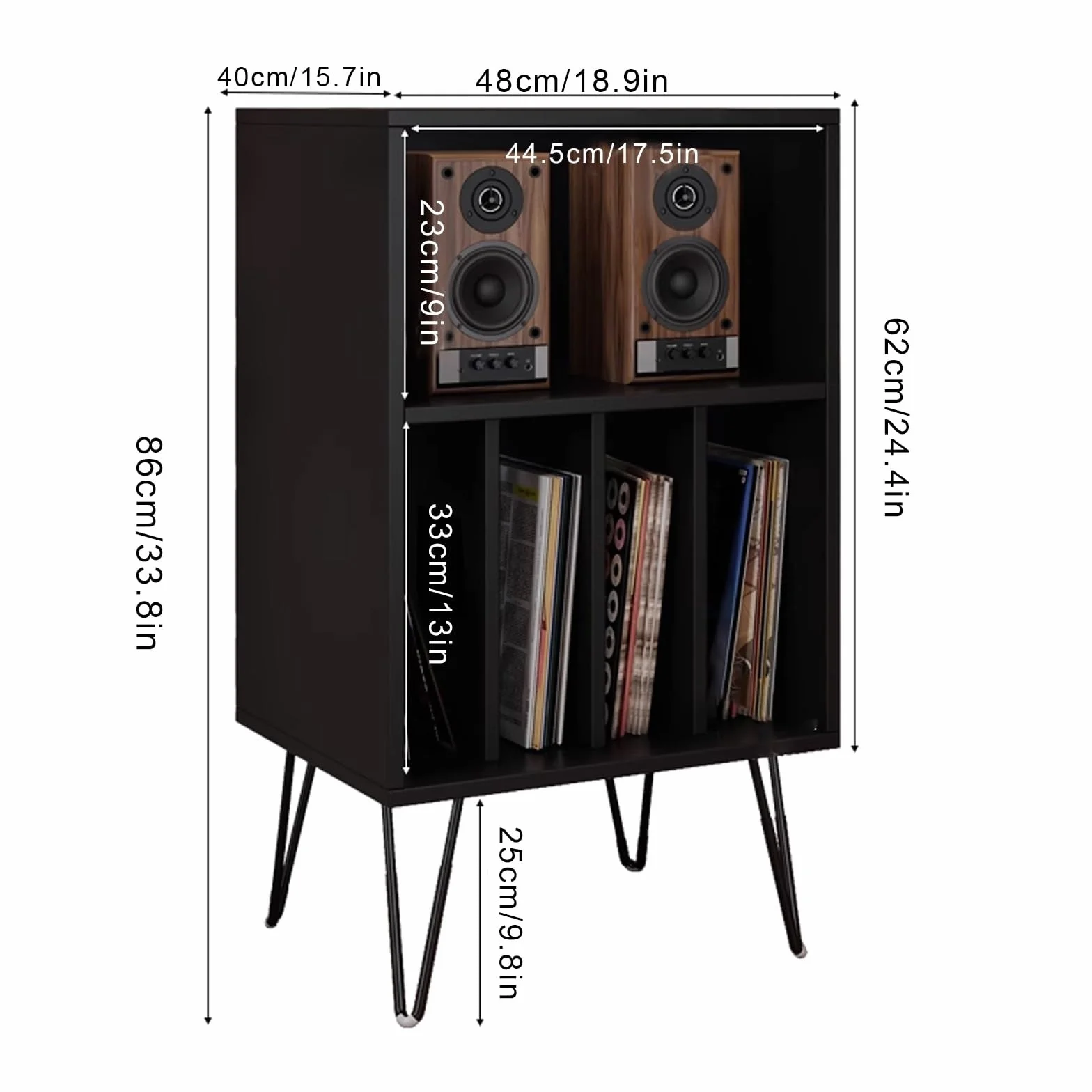 Stylowy stojak na gramofon z miejscem na płyty winylowe drewniane i metalowe nogi gramofon do domowego systemu audio meble centrum rozrywki
