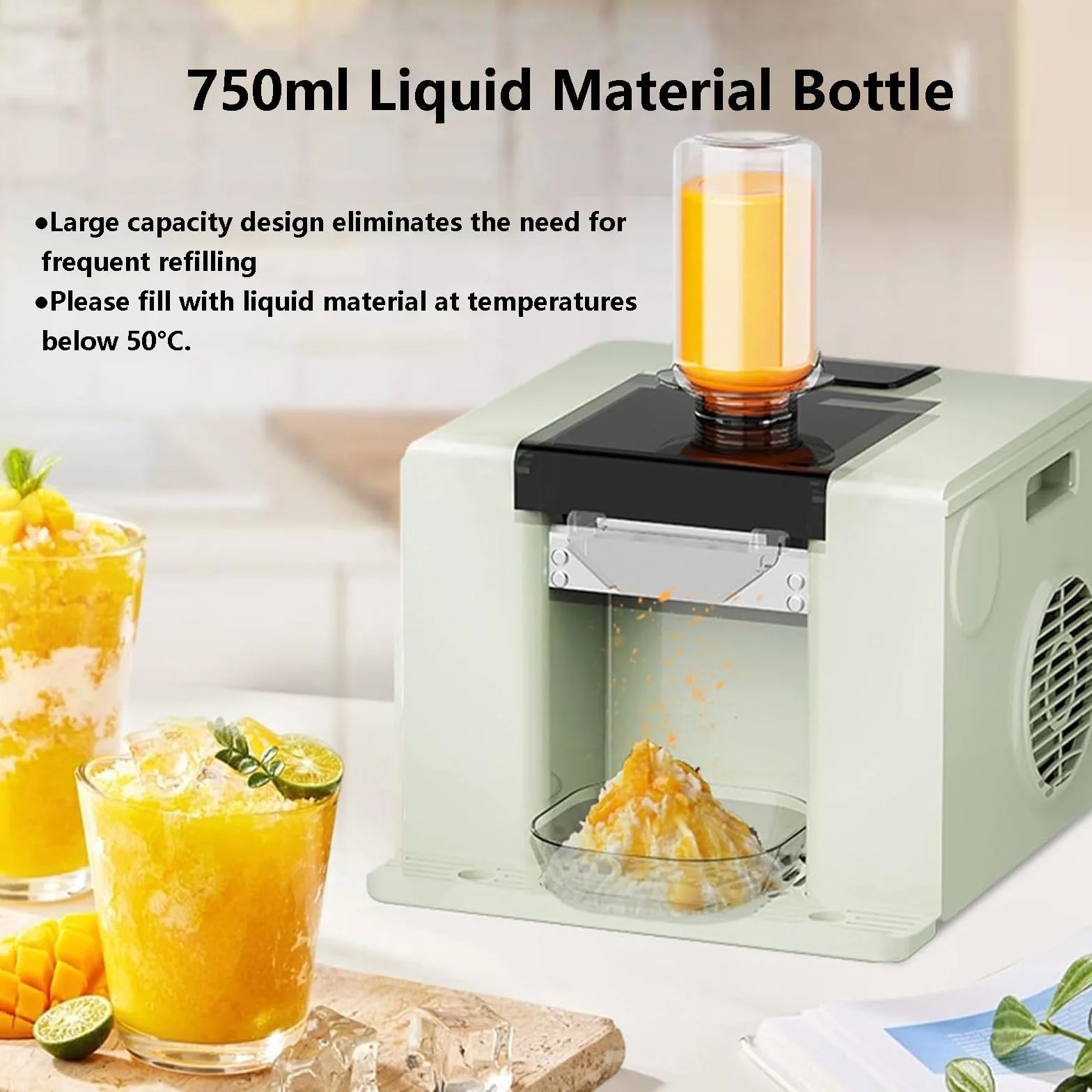 Komercyjna maszyna do lodu kruszonego, elektryczna maszyna do lodu kruszonego, 280 W, chłodzenie powietrzem, pojemność 750 ml, czyszczenie jednym dotknięciem, 60 kg/dzień, idealna do kawiarni, re