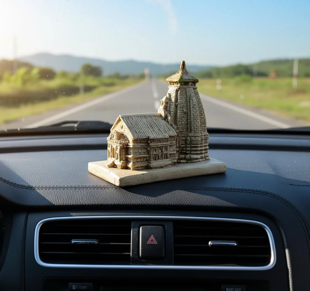 ESPLANADE Żywica Mahadev Mahadeva Kedarnath Temple Mandir miniaturowa figurka do samochodu świątyni, deski rozdzielczej, 8,3 cm, beżowa