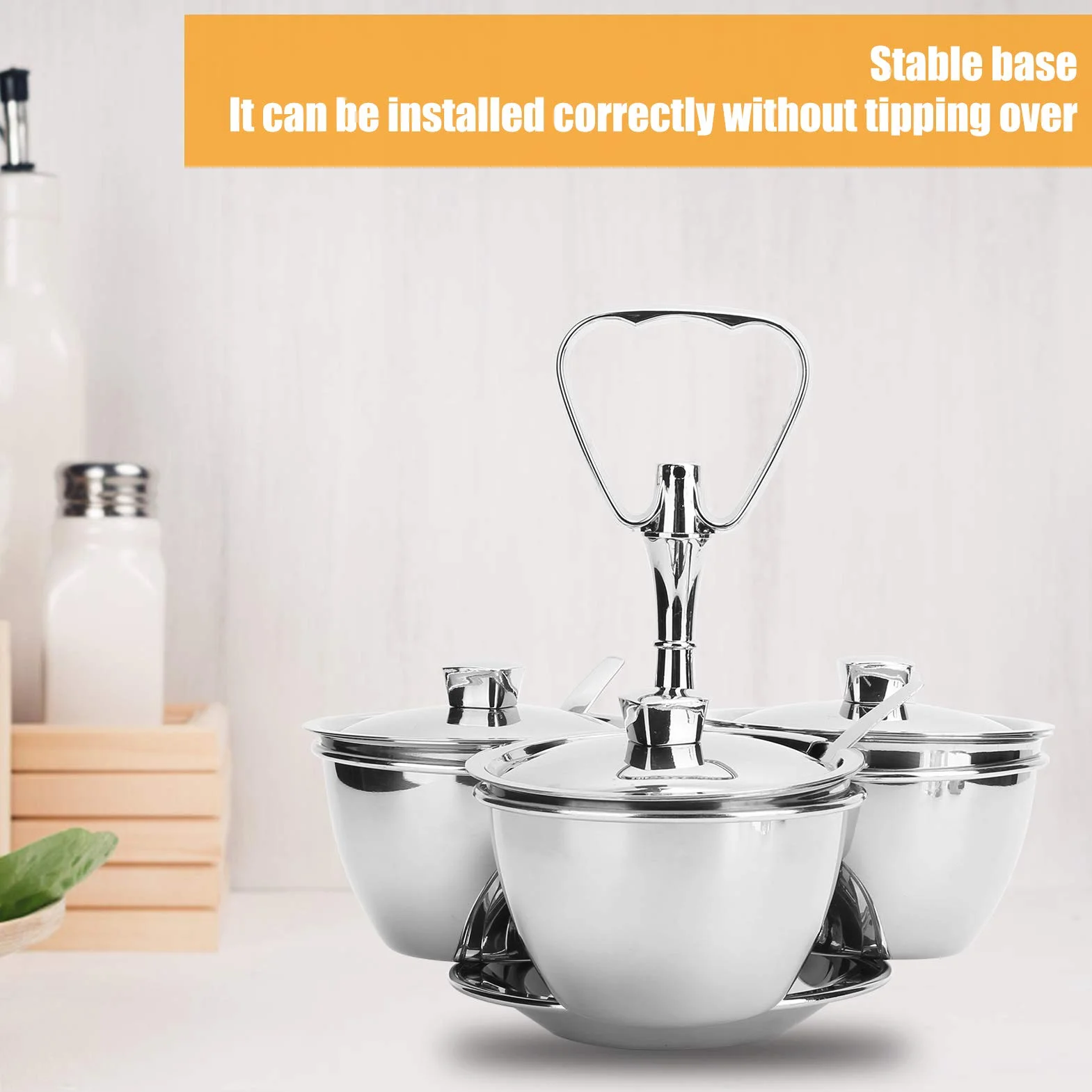 Obrotowy stojak na przyprawy, wykwintne rzemiosło stabilna podstawa mocny zestaw garnków do przypraw organizer na przyprawy dla kucharza na bar(J13390(3) Rotating seasoning pot three-piece set)