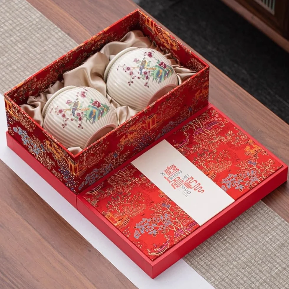CMBSSTFC Pojemnik na herbatę Pojemnik do przechowywania herbaty luzem Domowy ceramiczny szczelnie zamknię słoik Retro chiński zestaw do herbaty Podwójny słoik Zestaw upominkowy Puszka na herbatę (B)