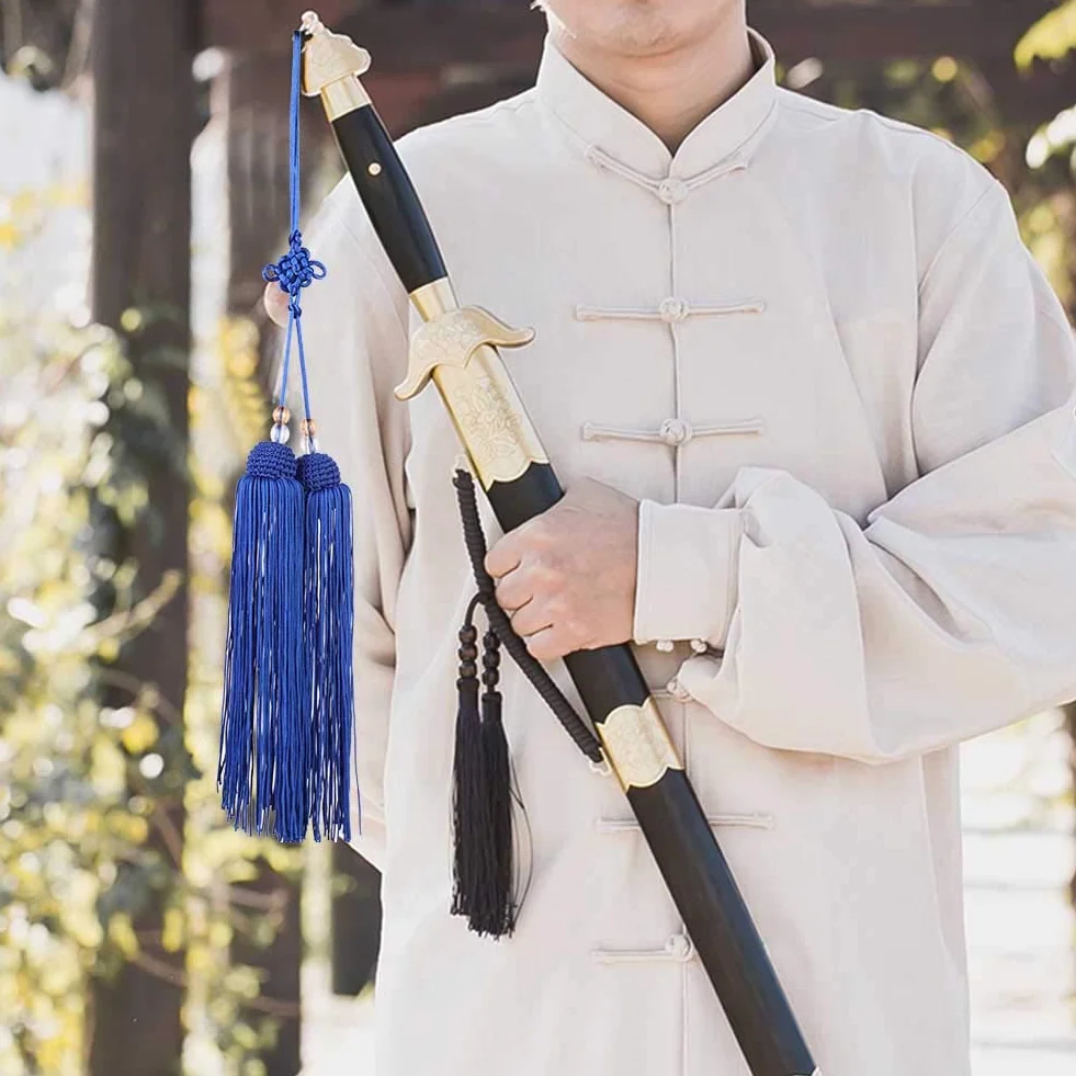 Zerodis Taiji Sword Tassel Kung Fu Akcesorium Krótki Styl Silk Materiał z 2 Kolorami do ćwiczeń Taiji i Dekoracji Brelingu (Królewski niebieski sztylet)