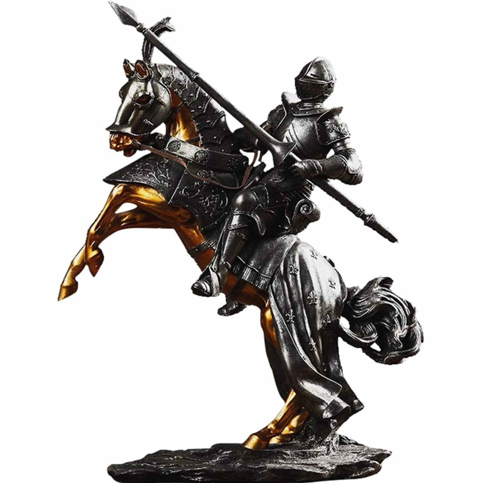 Rzeźba artystyczna na biurko – 3D zbroja rycerza statuetka ozdoba, rzeźba rycerza konia, figurka do dekoracji domu, statuetka dekoracyjna do biura (2 szt.)