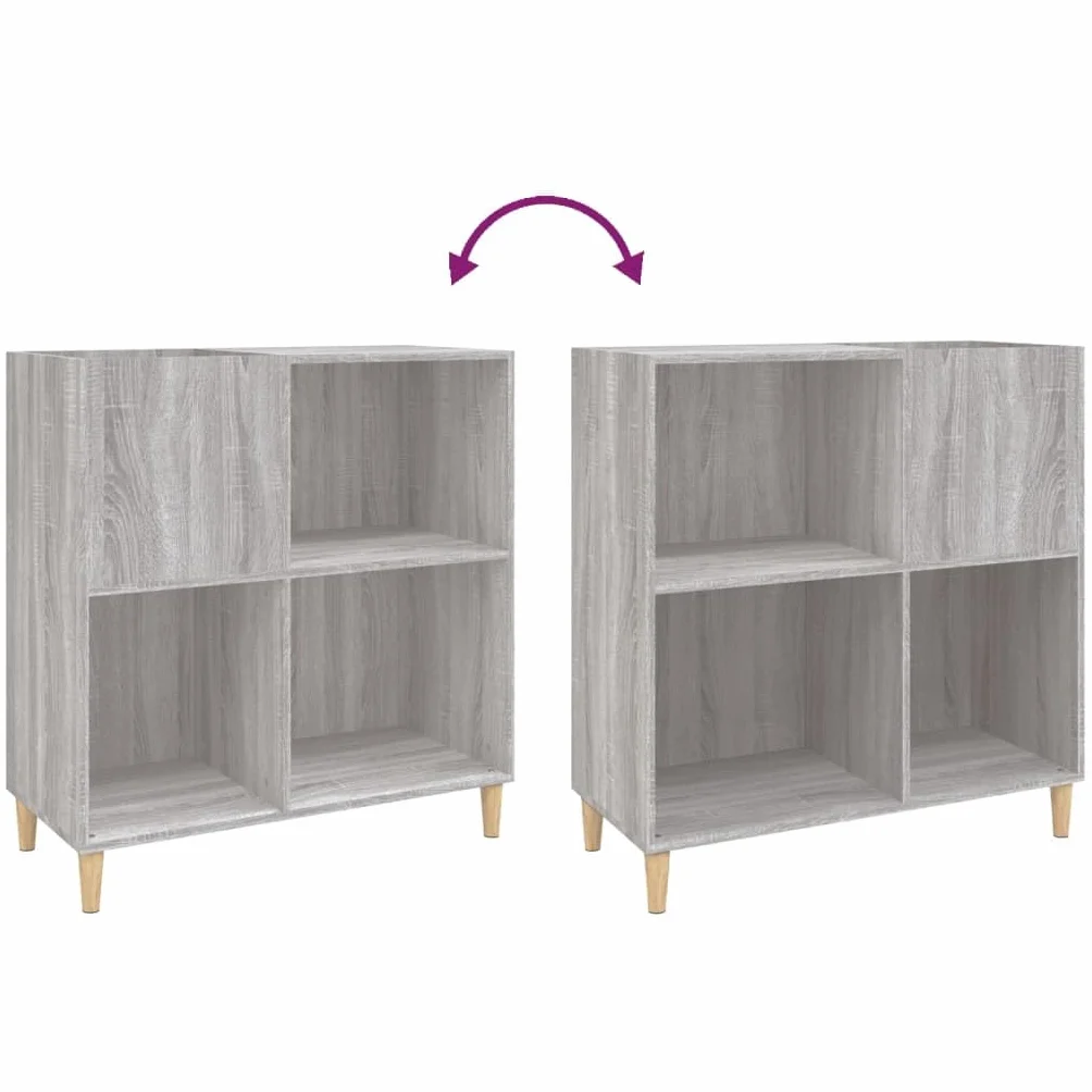 Sonoma szafka panelowa, szara, 84,5 x 38 x 89 cm, materiał drewnopochodny, winylowa szafka do przechowywania z drewnianymi nogami, na płyty gramofonowe, media, biuro, salon