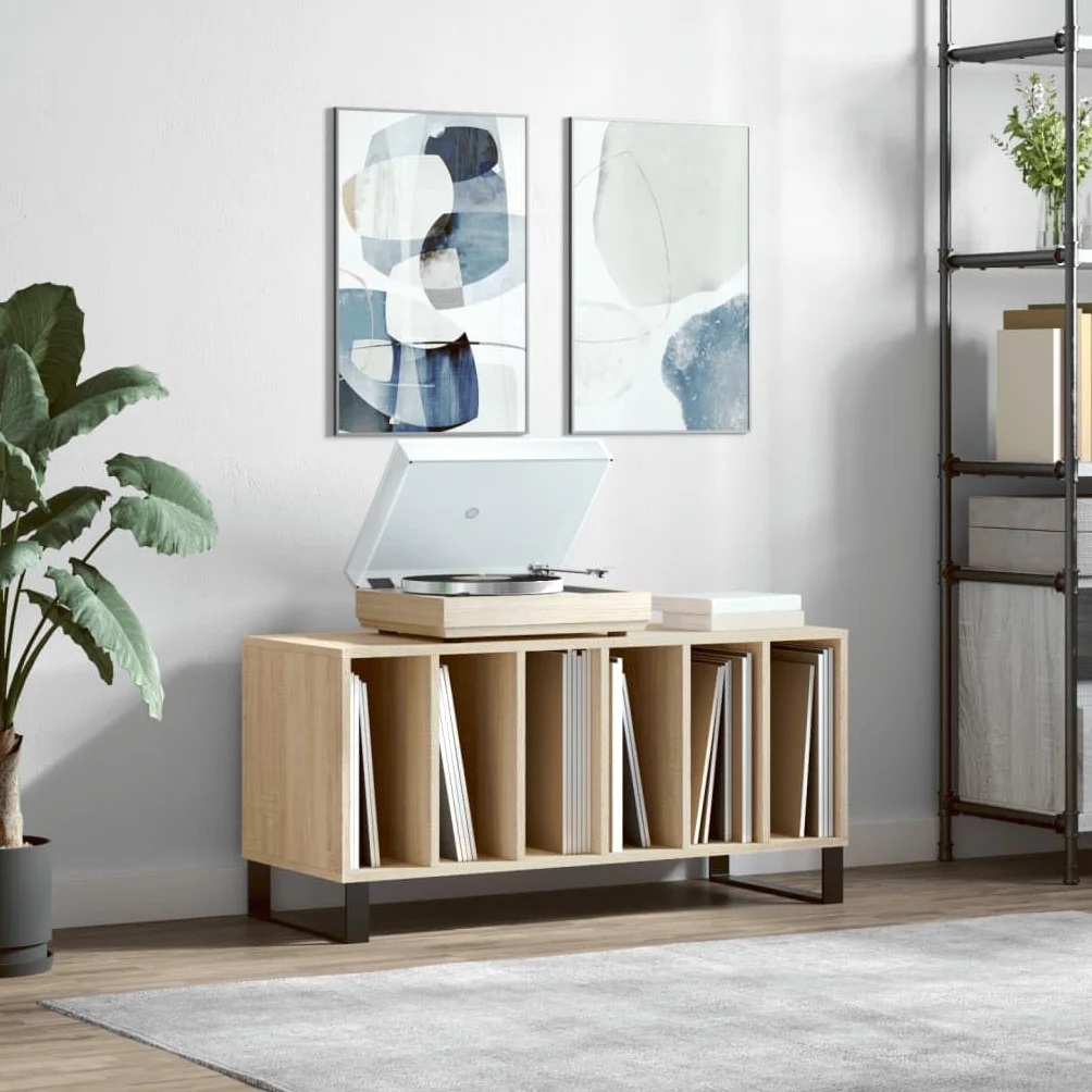 Szafka panelowa, dąb Sonoma, materiał drewnopochodny z żelaznymi nogami, 100 x 38 x 48 cm, miejsce do przechowywania płyt gramofonowych i winylowych płyt LP, stabilna szafka winylowa z półką