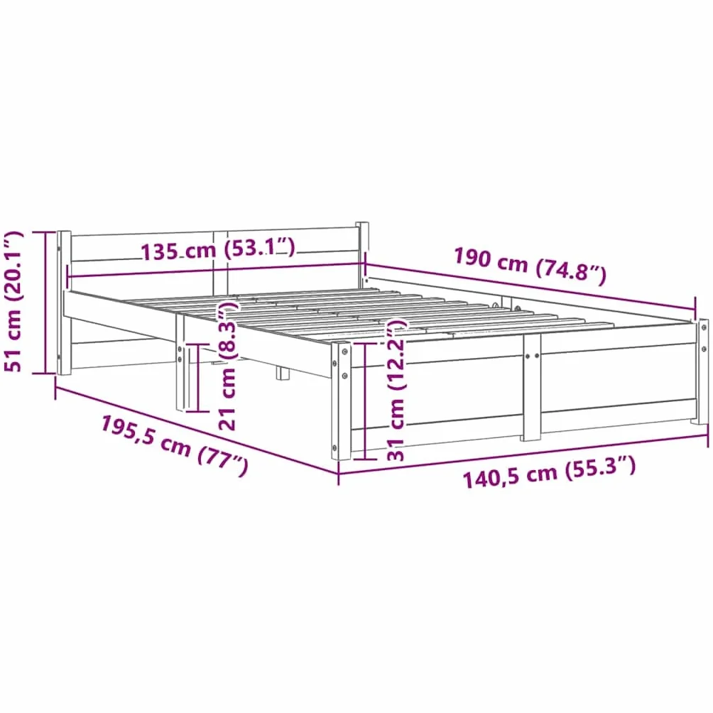 lite drewno sosnowe nowoczesny zagłówek 135x190 cm brąz | Rama łóżka lite drewno sosnowe 135x190 cm podwójna stelaż z zagłówkiem do sypialni