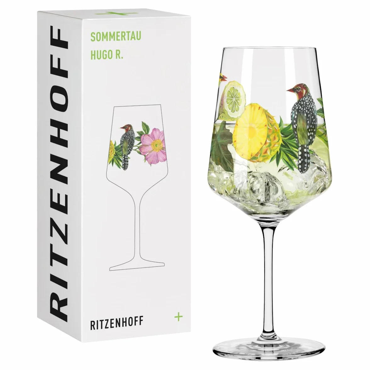 RITZENHOFF 2931005 Kieliszek do aperitifu 500 ml - Seria Sommerrosa - Motyw nr 5 z kwiatami, ptakiem - Made in Germany