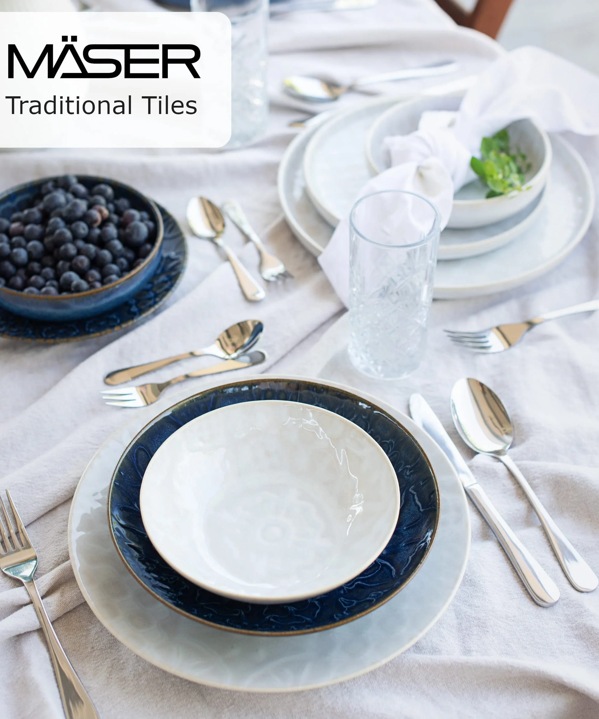 MÄSER 935079 seria Tiles nowoczesny zestaw naczyń w stylu vintage dla 2 osób w stylu mauretańskim, 8-częściowy serwis stołowy z talerzami i miskami z wysokiej jakości ceramiki, kamionki, biały