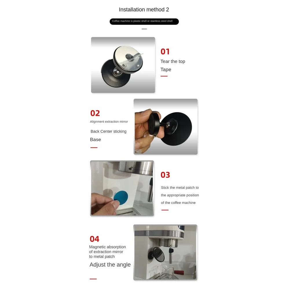 360° Espresso Shot Mirror Ekstrakcja kawy Odblaskowe lustro do bezdennego Portafilter Magnetyczne regulowane narzędzia B, trwałe, łatwe w instalacji
