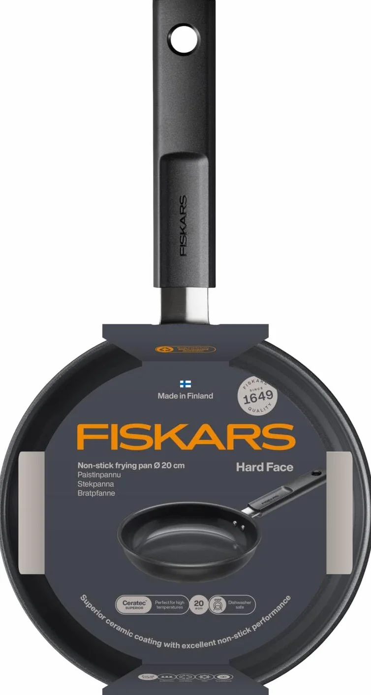 Fiskars Patelnia, Hard Face, Średnica 20 cm, Nadaje się do wszystkich płyt grzewczych, Powłoka nieprzywierająca, Odporna na zarysowania, Aluminium/plastik, Czarny, 1075457