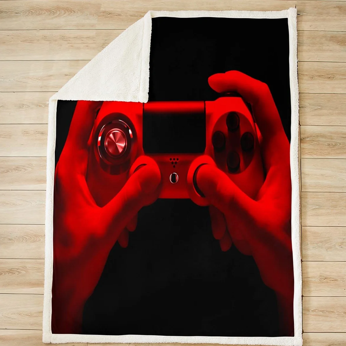 Gamepad narzuta koc konsola dla gracza koc dla dzieci chłopców nastolatków gry wideo podkładka do gier sherpa koc kontroler gier pluszowe koce, wystrój pokoju rozmyty koc król 20 cm * 24 cm, czarny, czerwony